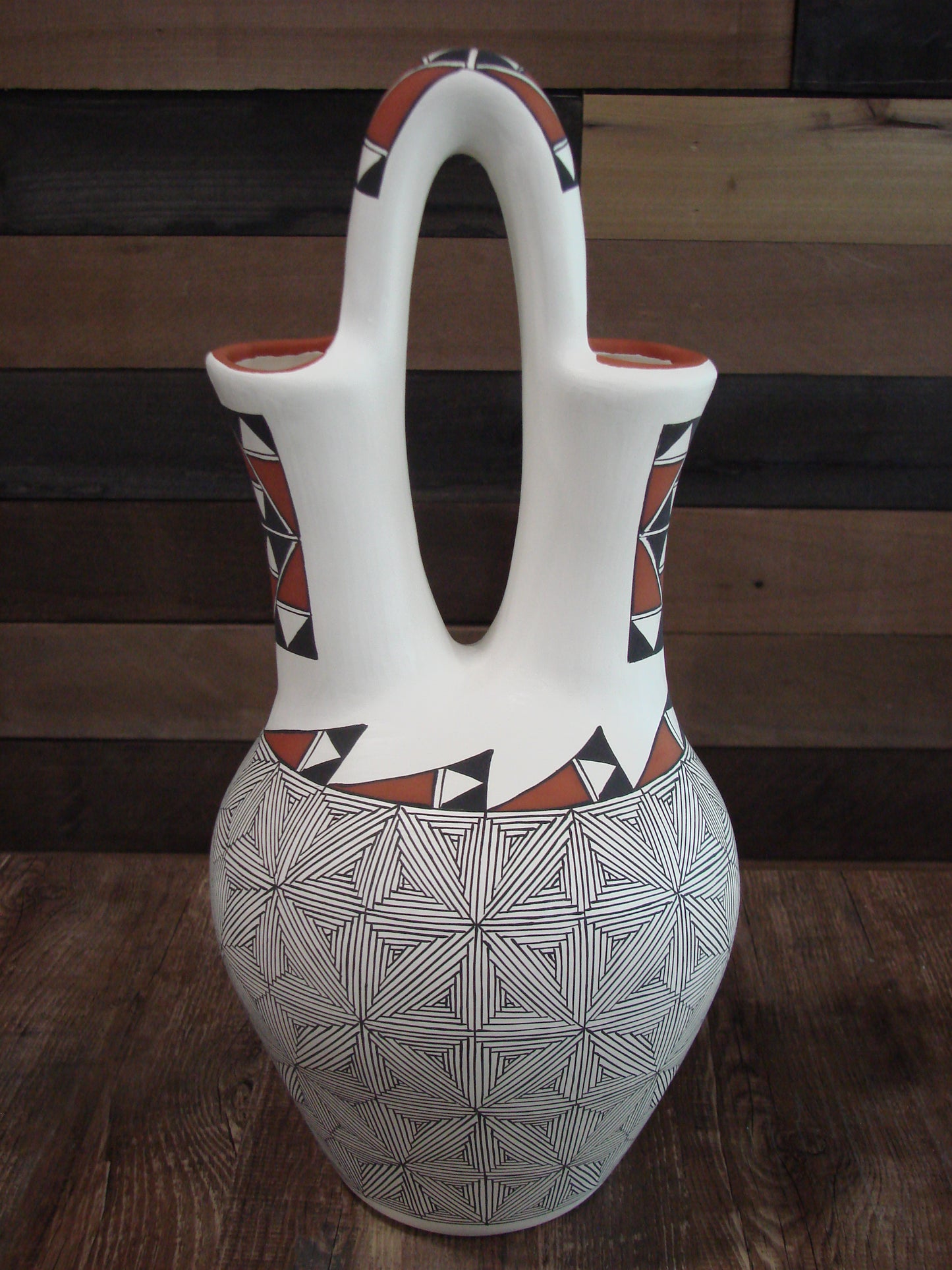 Native American Acoma Pueblo Fine Line Hand Painted Wedding Vase by D. Malie