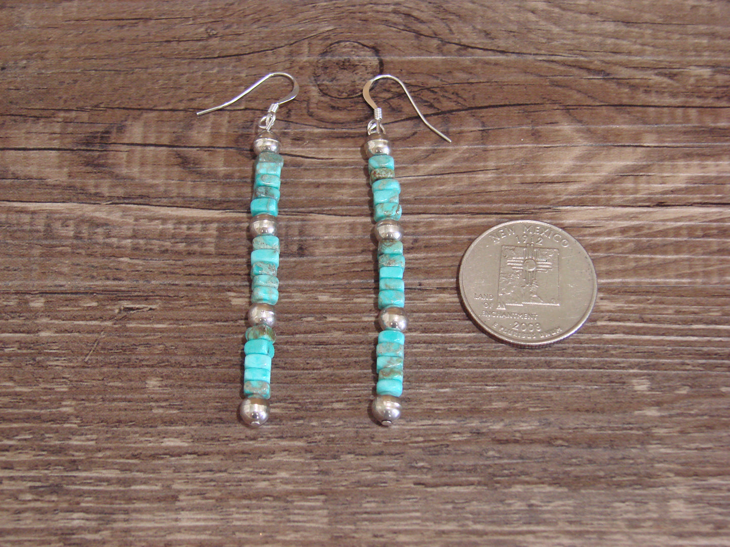 Native American Turquoise Stone & Navajo Pearl Dangle Earrings - Jake