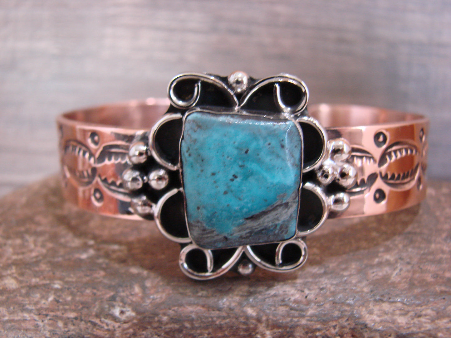 Native American Copper & Turquoise Bracelet by Cleveland