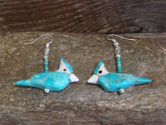Hand Carved Turquoise Blue Jay Fetish Earrings by Matt Mitchell