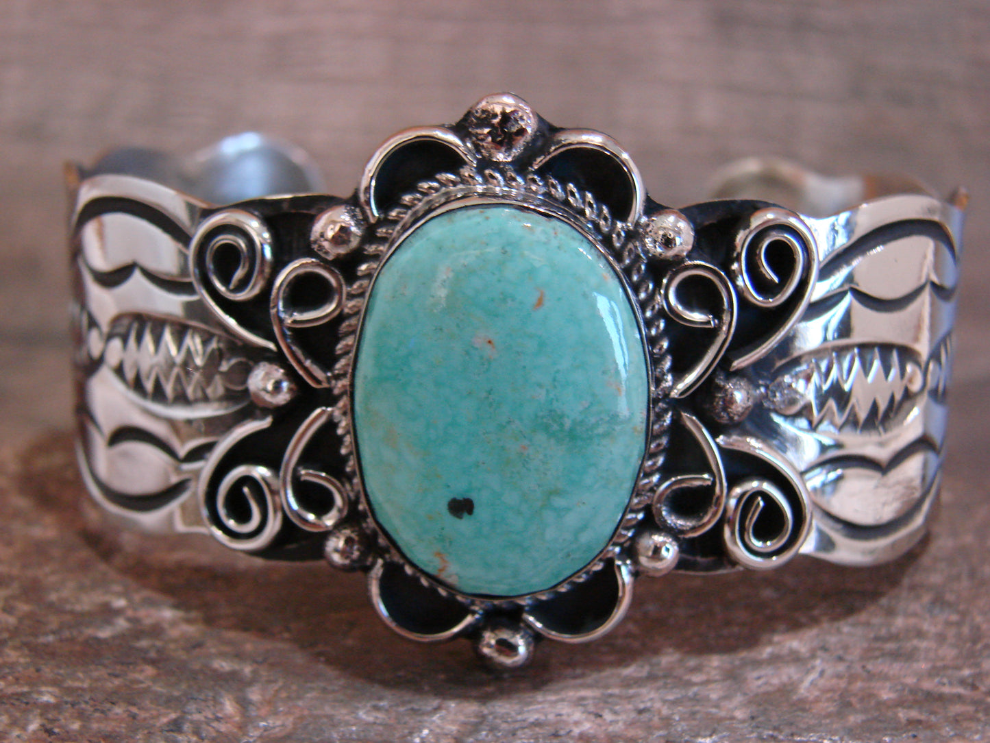 Native American Nickel Silver & Turquoise Bracelet by Cleveland
