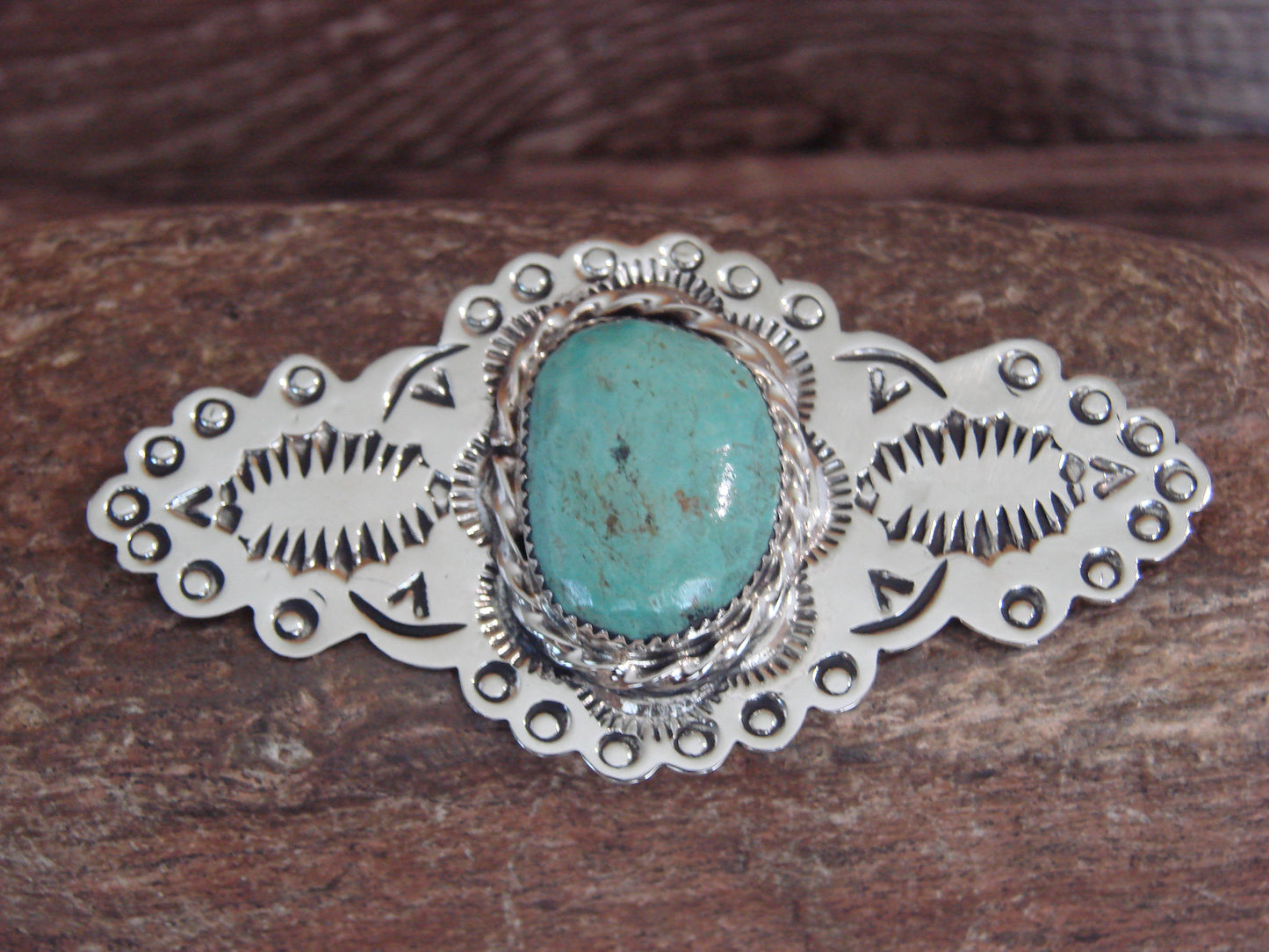 Native American Nickel Silver & Turquoise Pin by Cleveland