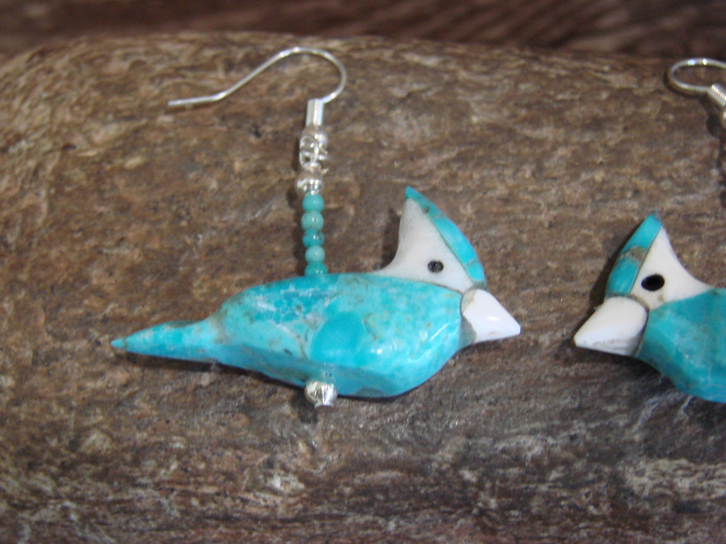 Hand Carved Turquoise Blue Jay Fetish Earrings by Matt Mitchell