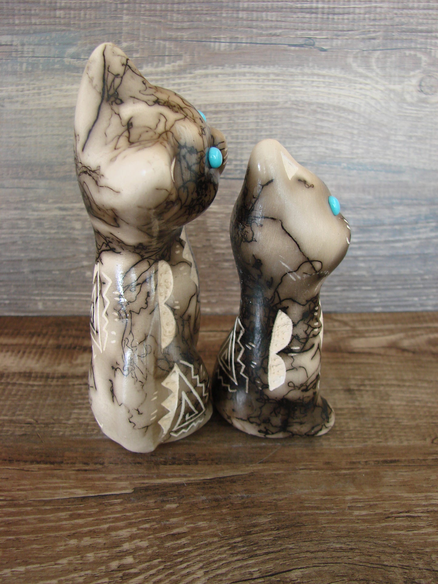 Native American Horse Hair Cat Pottery Set by Vail