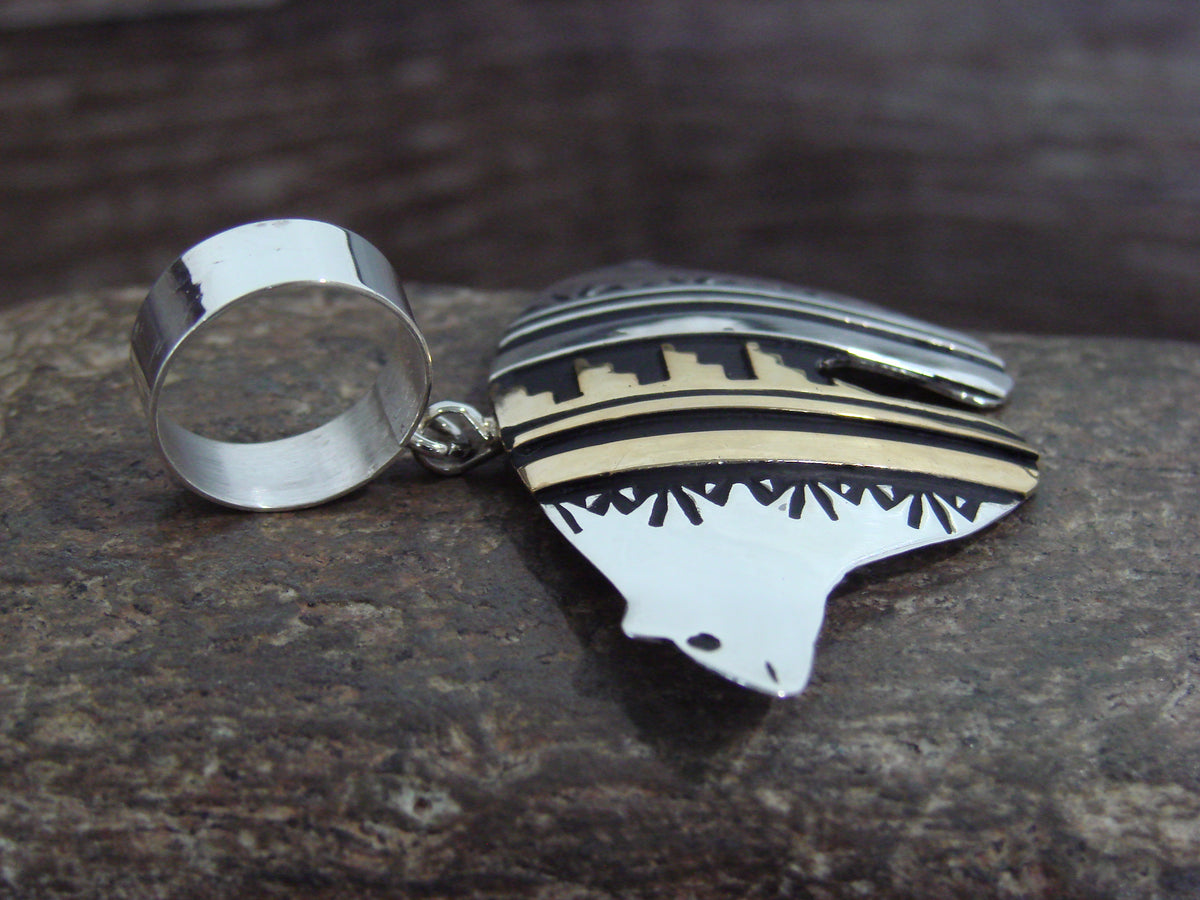 Native American Sterling Silver & 12 kt Gold Fill Bear Pendant by Singer
