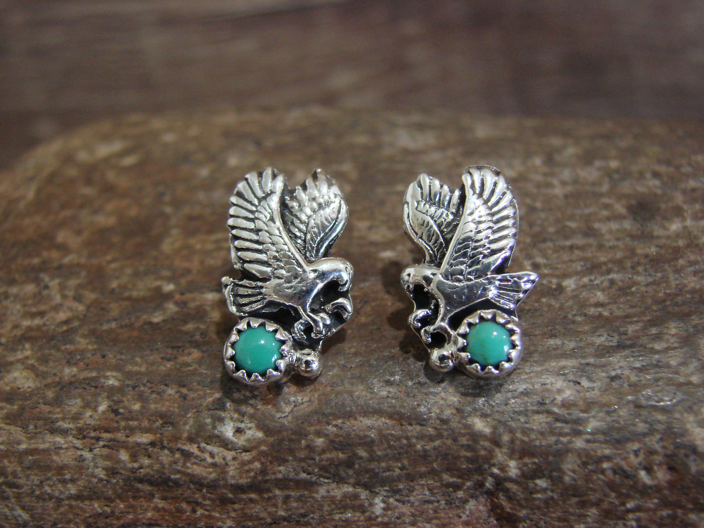 Native American Sterling Silver & Turquoise Eagle Post Earrings by Spencer