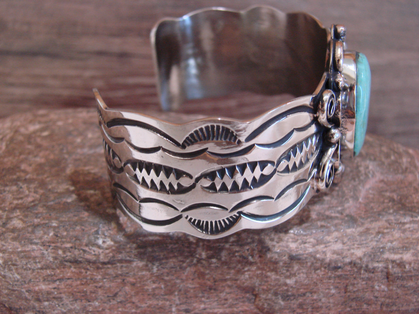 Native American Nickel Silver & Turquoise Bracelet by Cleveland