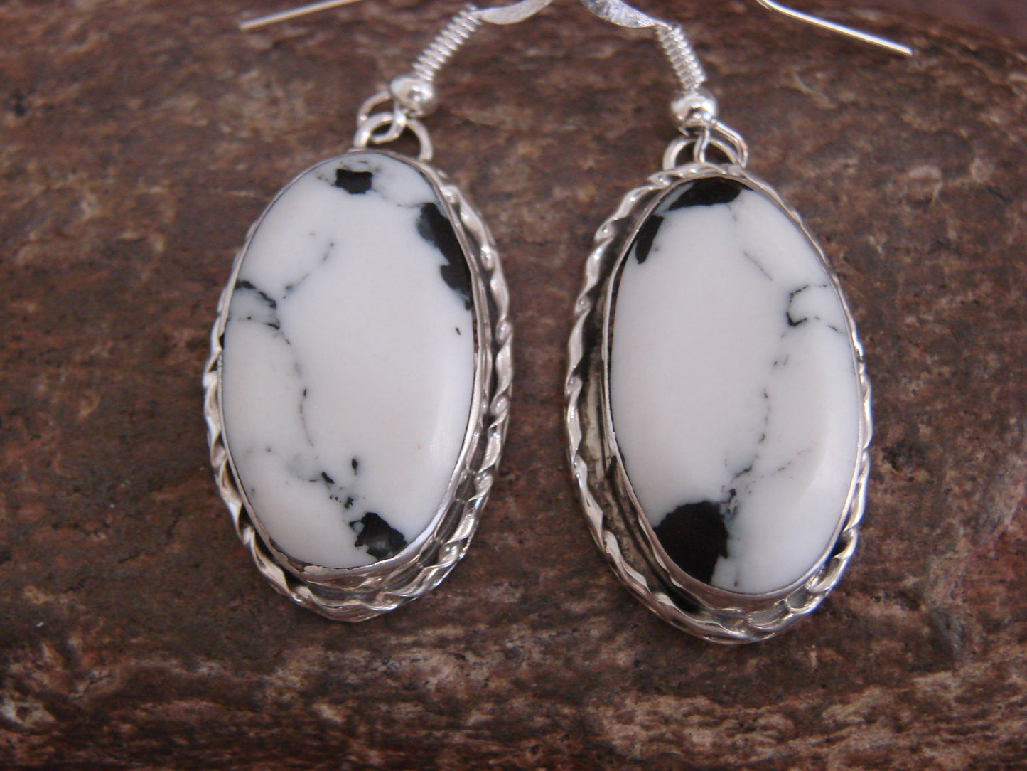 Native American Sterling Silver & White Buffalo Turquoise Dangle Earrings - Mariano