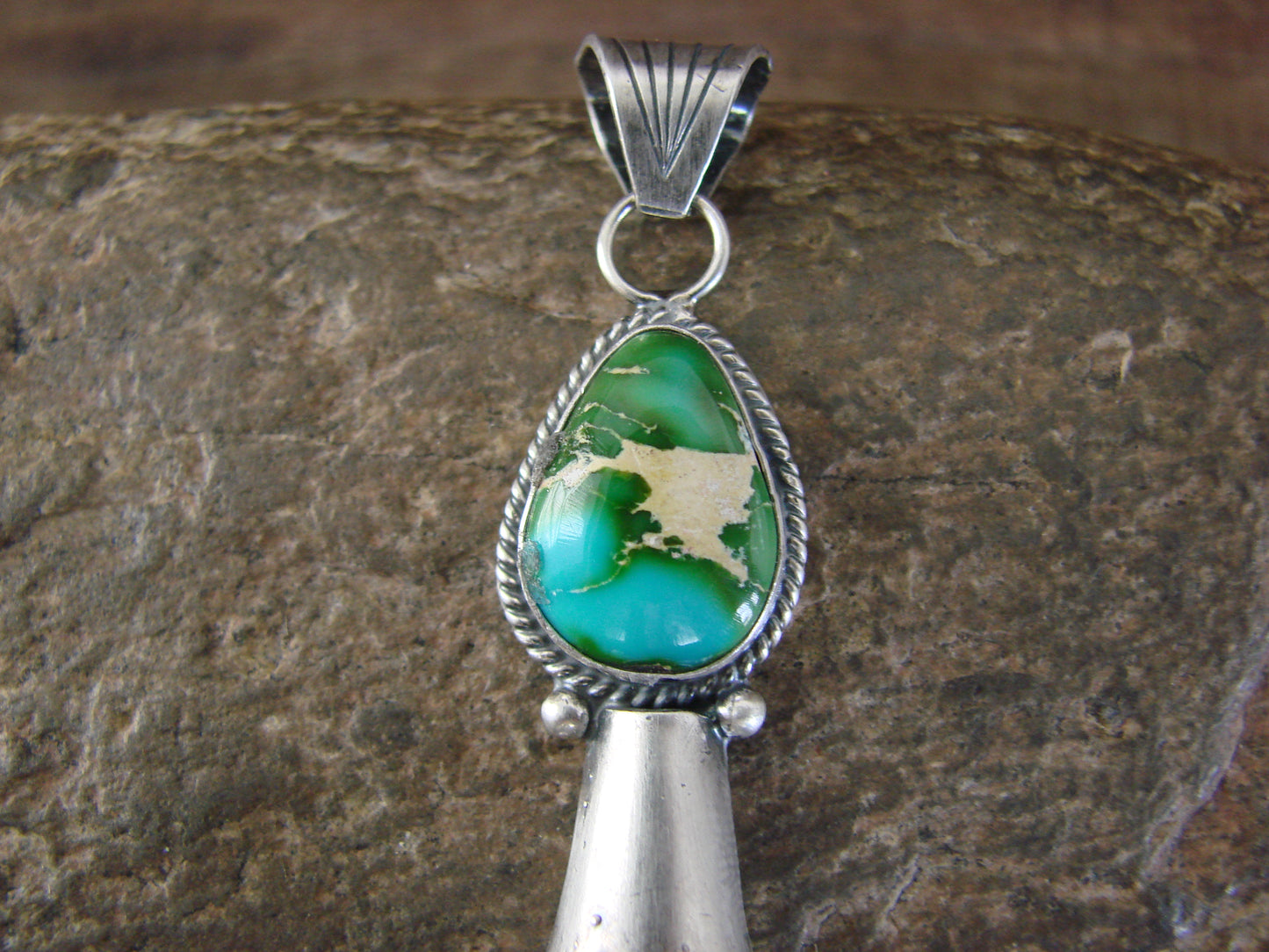 Native American Sterling Silver & Turquoise Squash Blossom Pendant by Betone