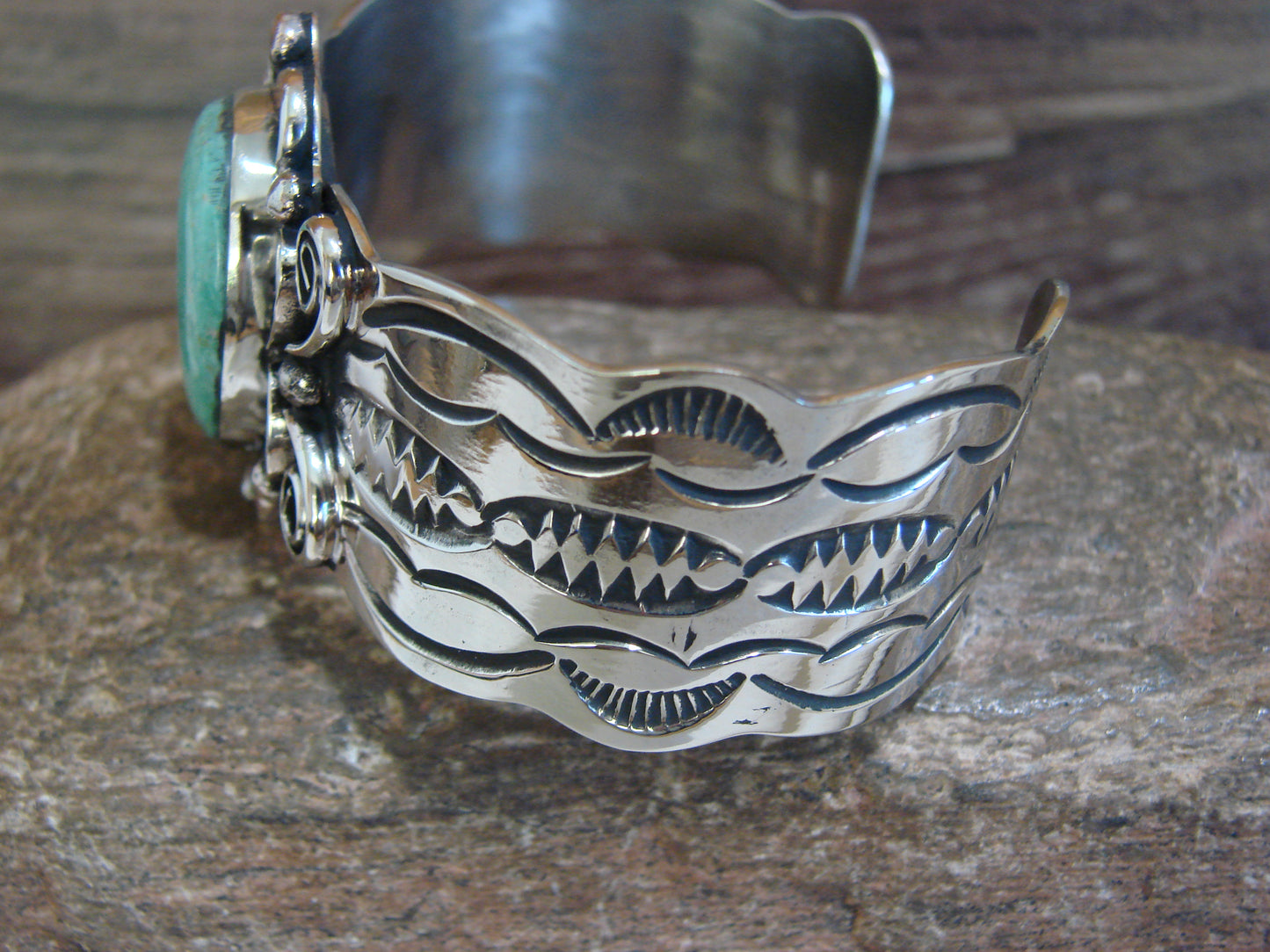 Native American Nickel Silver & Turquoise Bracelet by Cleveland