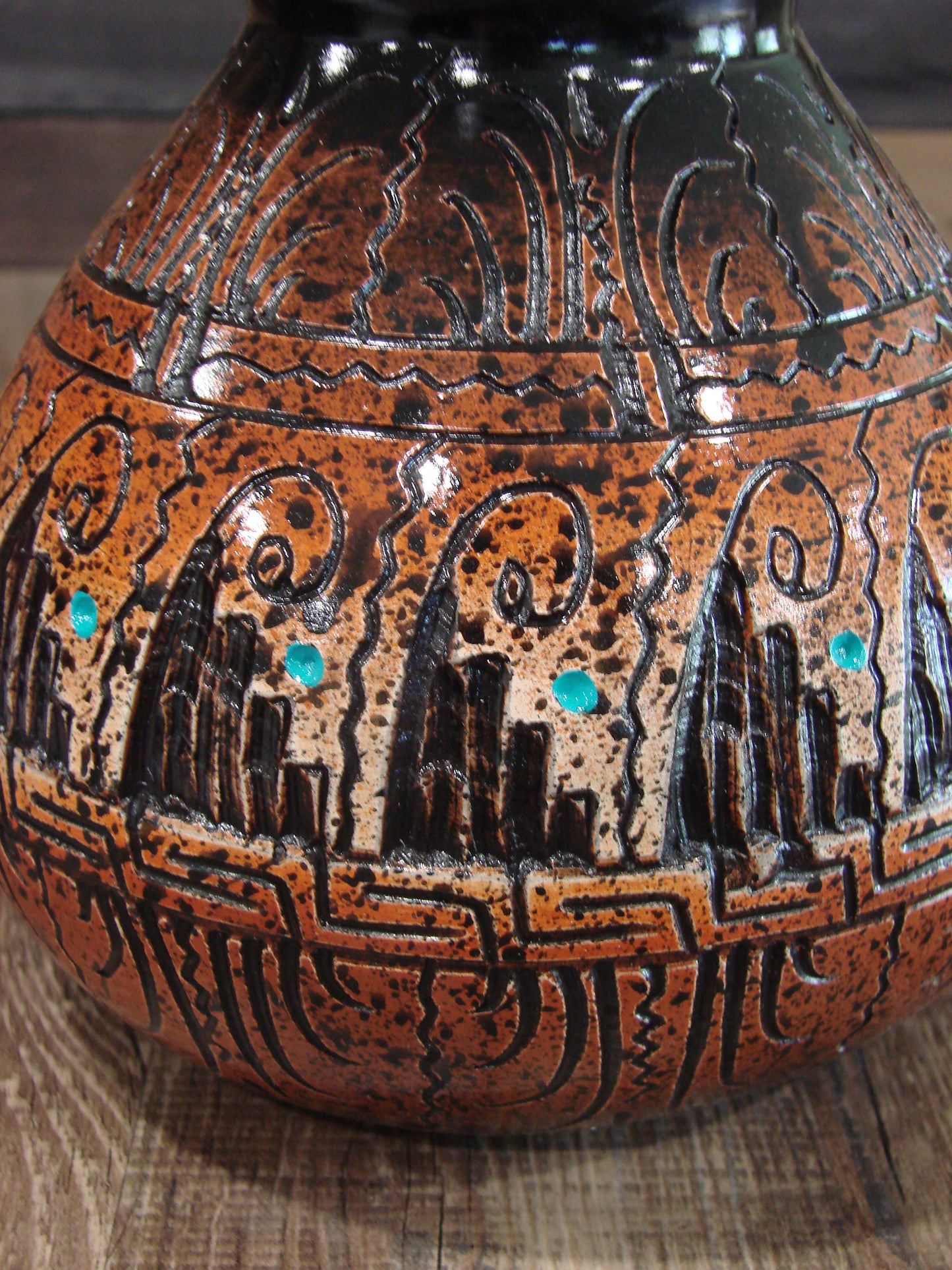 Native American Hand Etched Pottery Signed Dewayne Eskeets