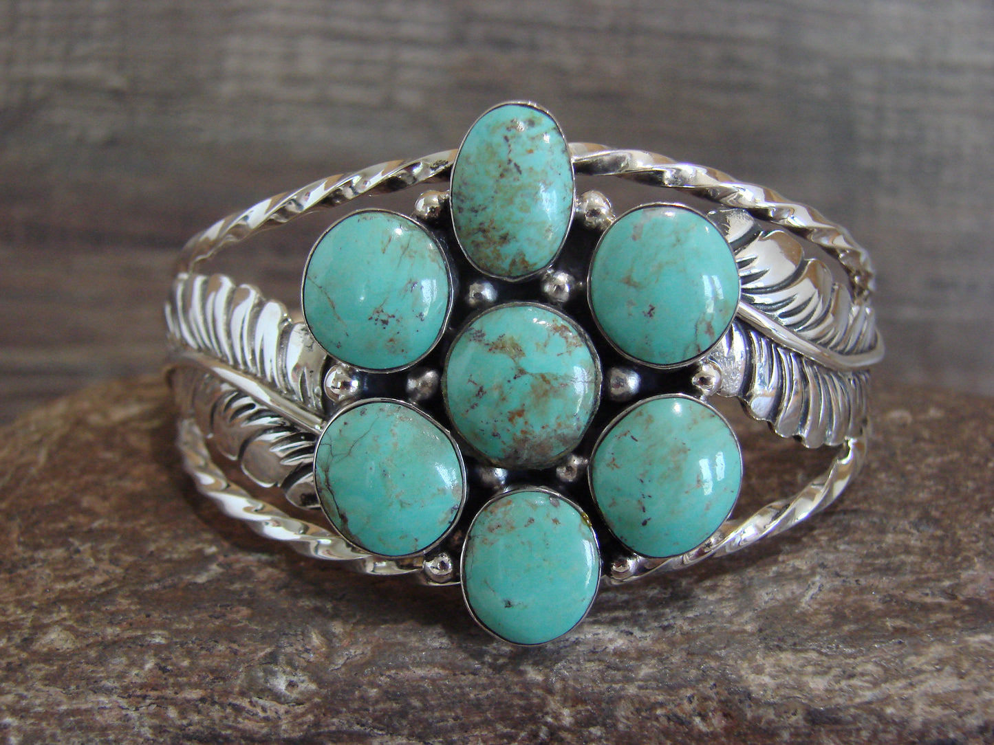 Native American Sterling Silver & Turquoise Cluster Bracelet by Smith
