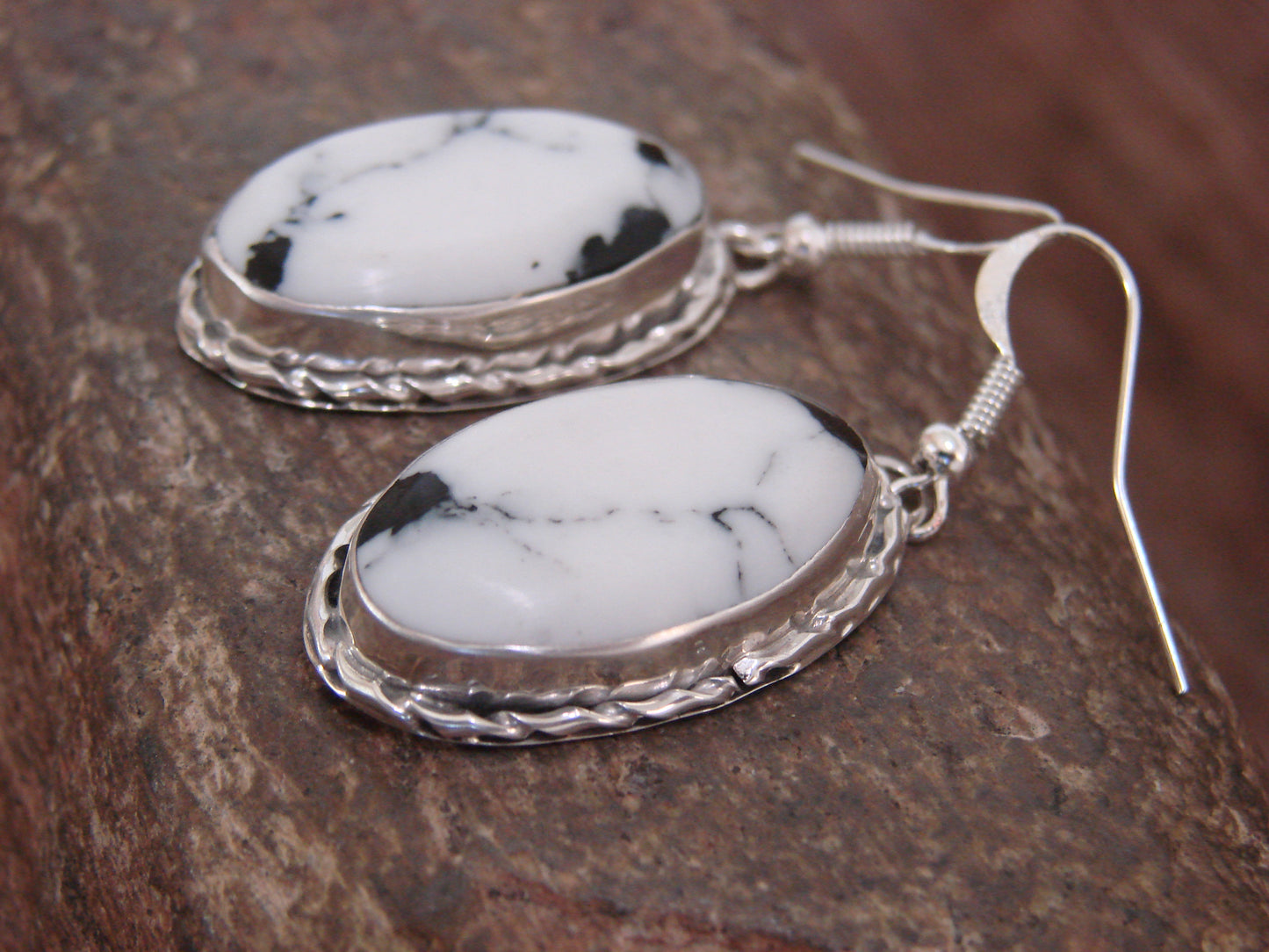 Native American Sterling Silver & White Buffalo Turquoise Dangle Earrings - Mariano