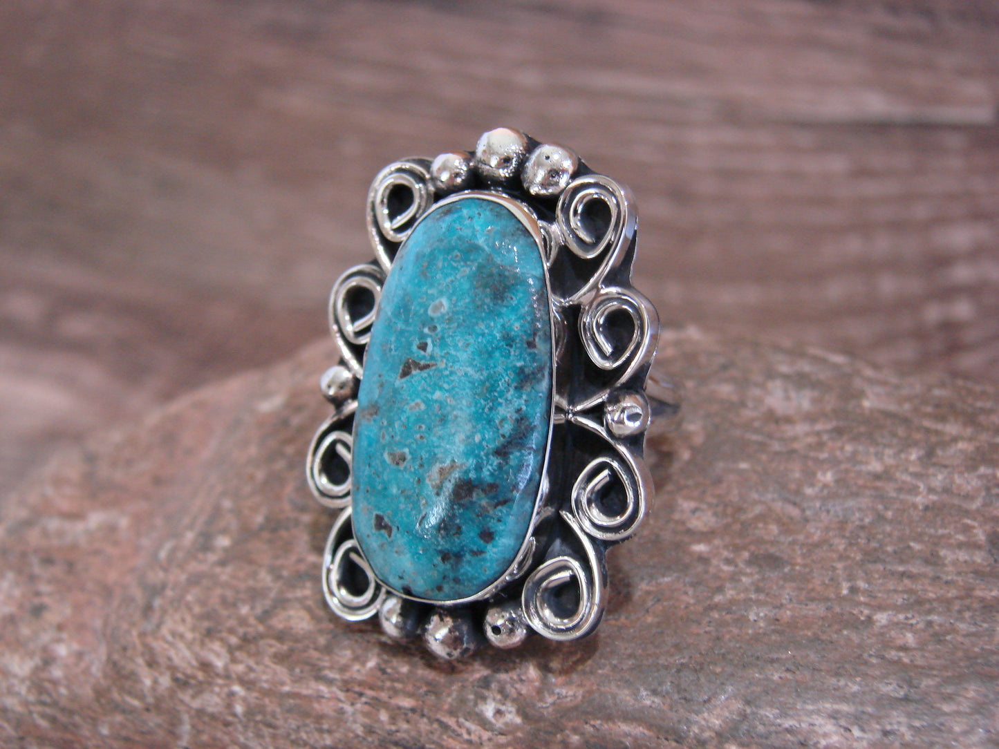 Native American Nickel Silver & Turquoise Ring by Cleveland - Size 10.5