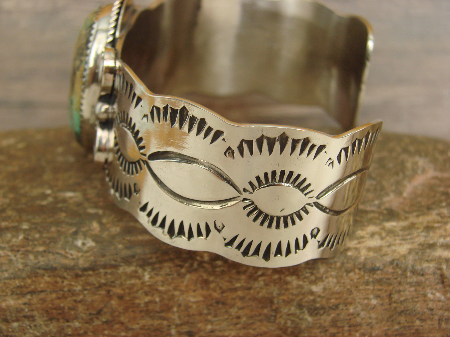 Native American Nickel Silver & Turquoise Bracelet by Cleveland