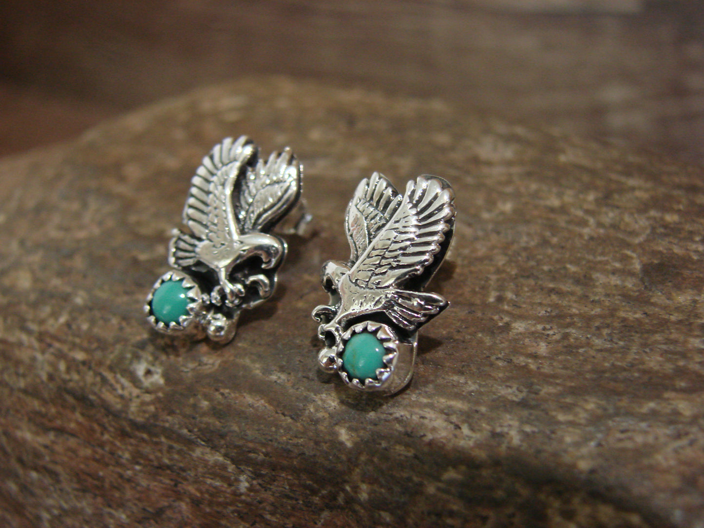 Native American Sterling Silver & Turquoise Eagle Post Earrings by Spencer