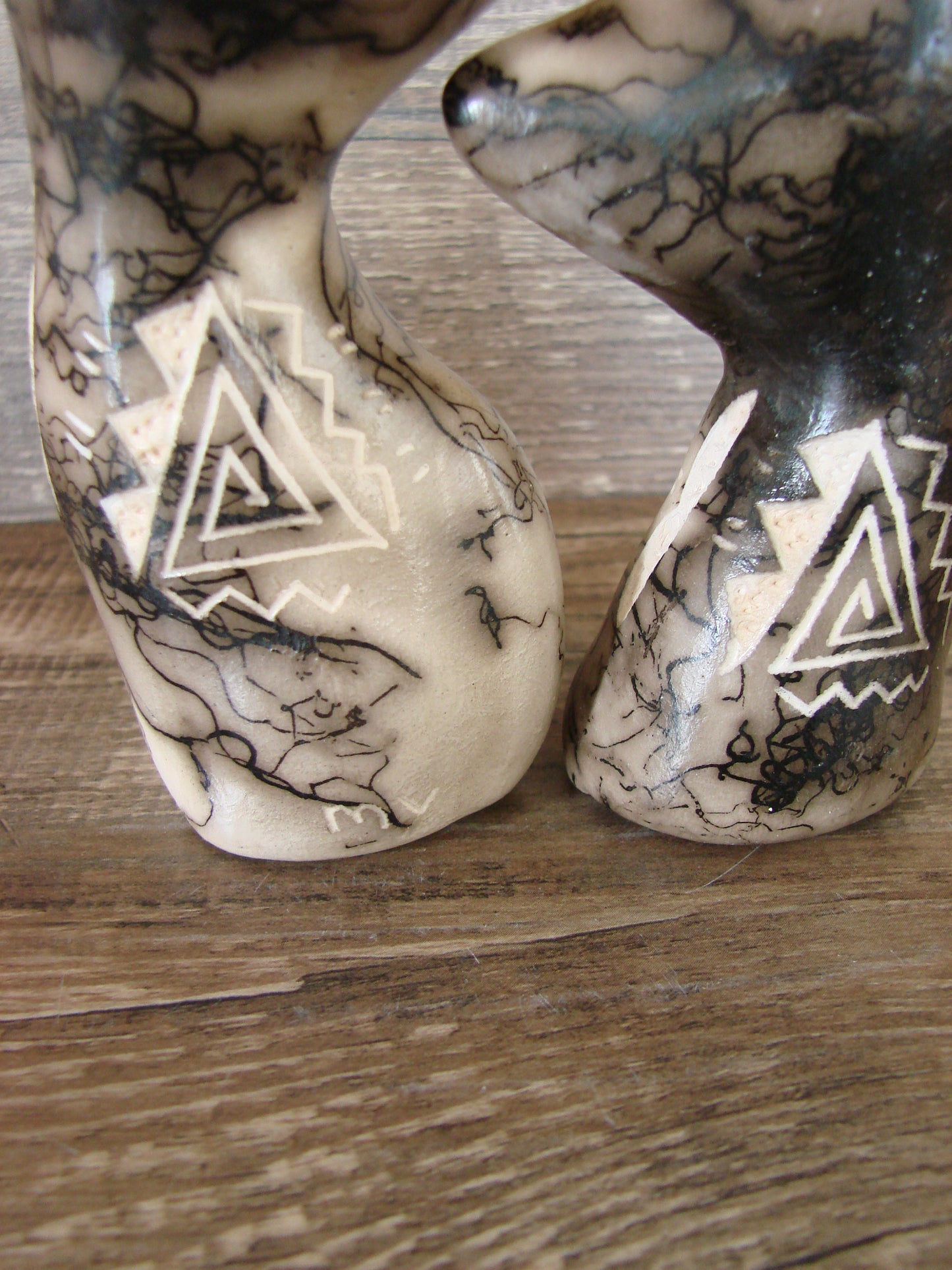 Native American Horse Hair Cat Pottery Set by Vail