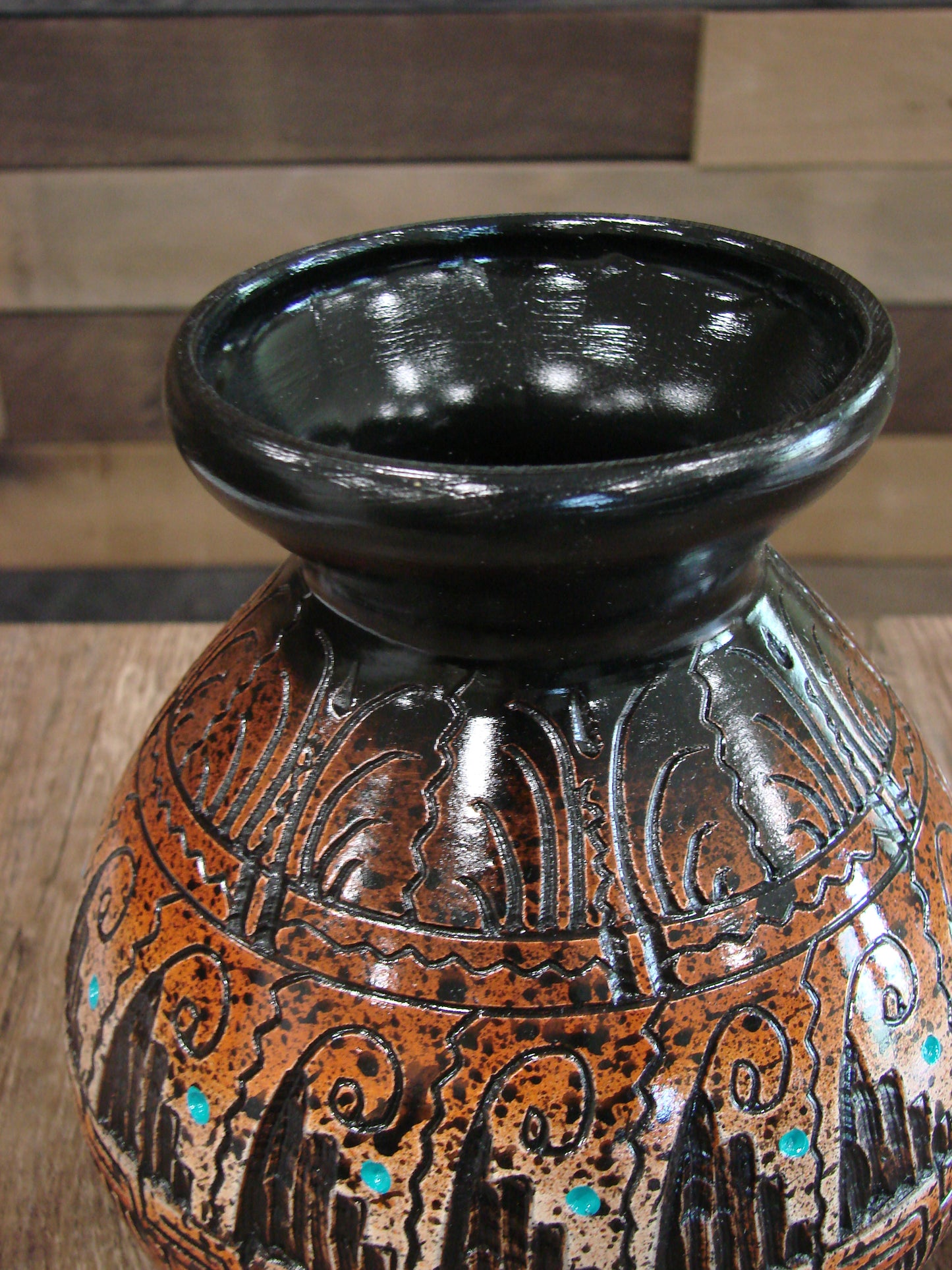 Native American Hand Etched Pottery Signed Dewayne Eskeets
