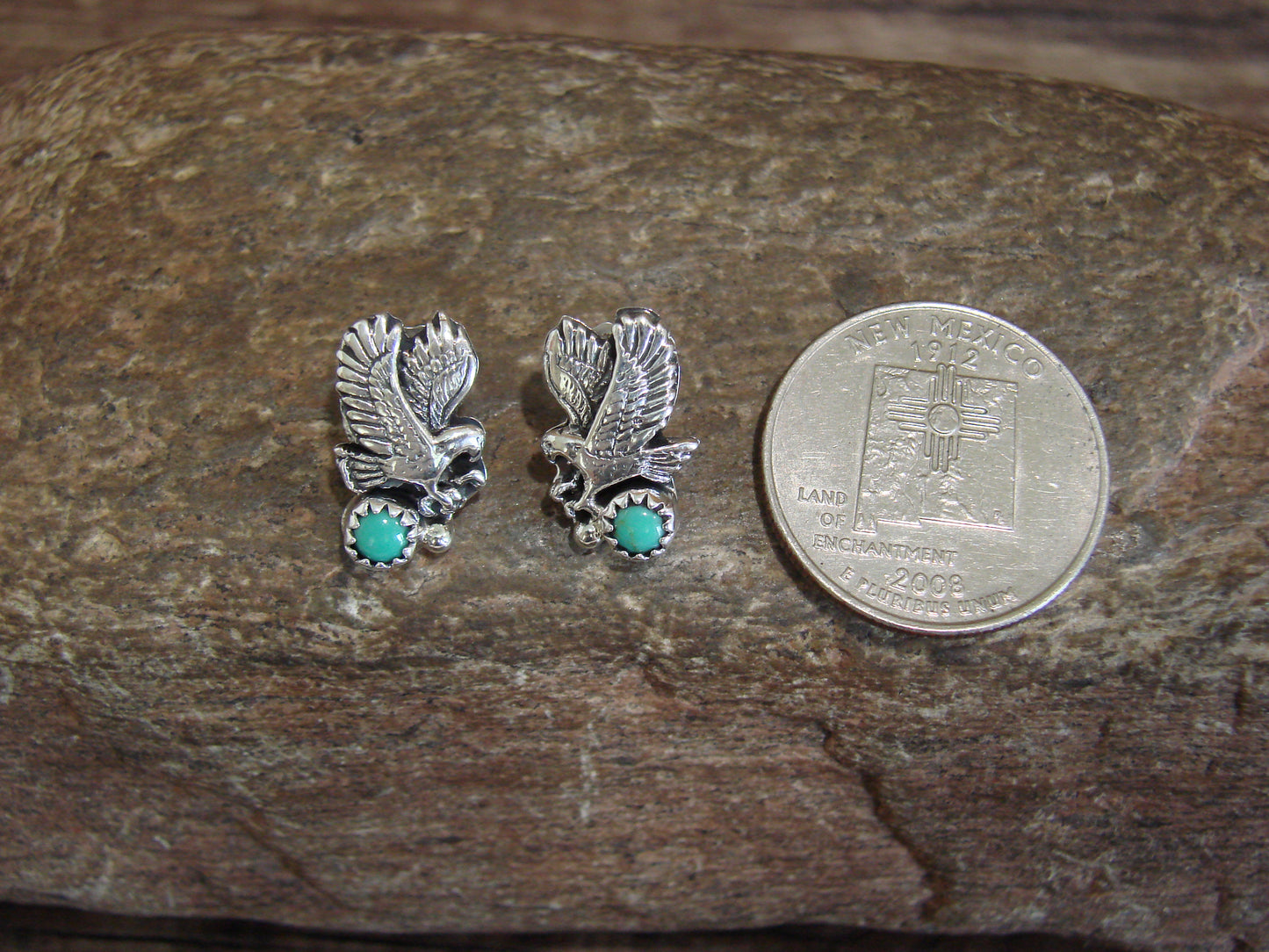 Native American Sterling Silver & Turquoise Eagle Post Earrings by Spencer