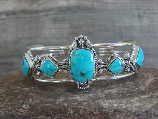 Native American Sterling Silver & Turquoise Row Bracelet by Smith