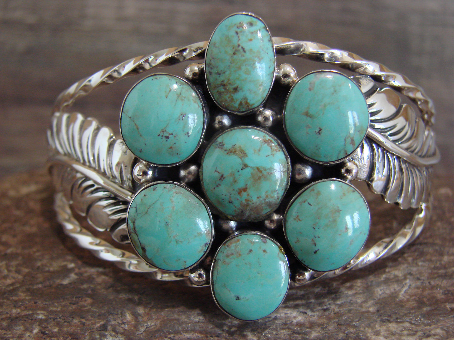 Native American Sterling Silver & Turquoise Cluster Bracelet by Smith