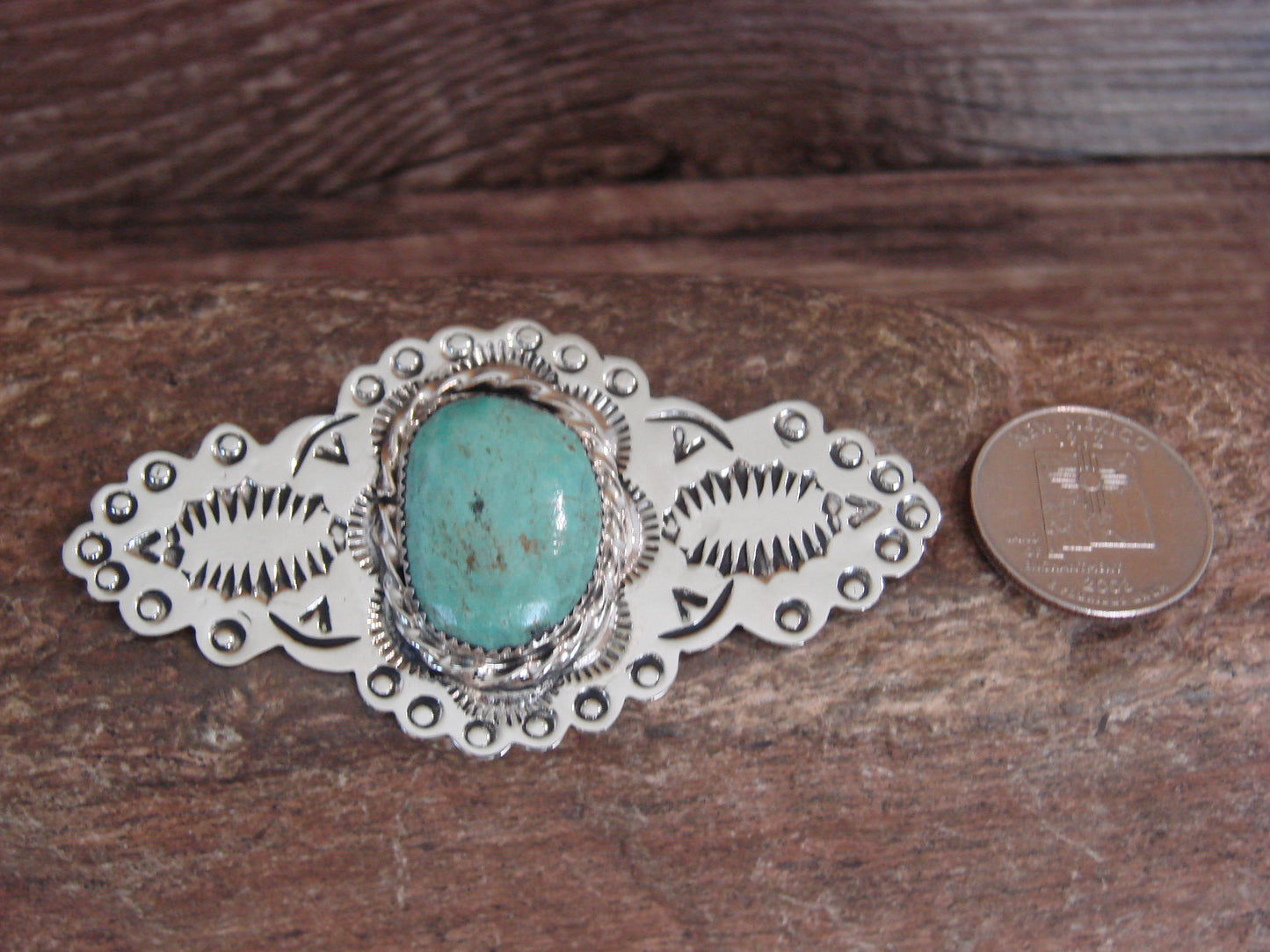 Native American Nickel Silver & Turquoise Pin by Cleveland