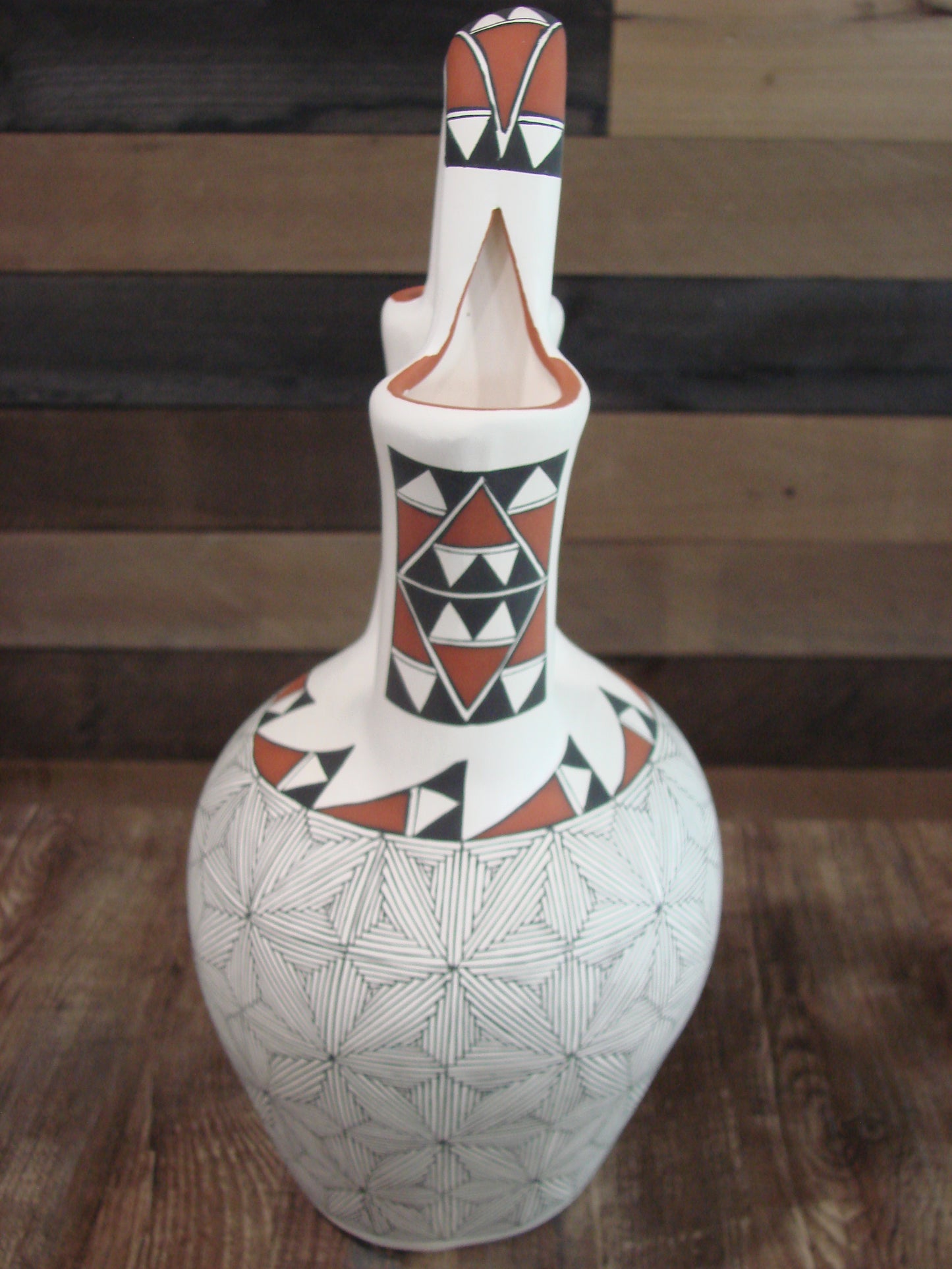 Native American Acoma Pueblo Fine Line Hand Painted Wedding Vase by D. Malie