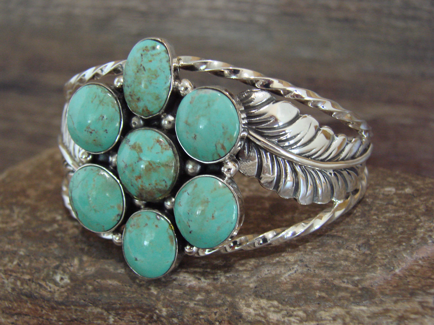 Native American Sterling Silver & Turquoise Cluster Bracelet by Smith