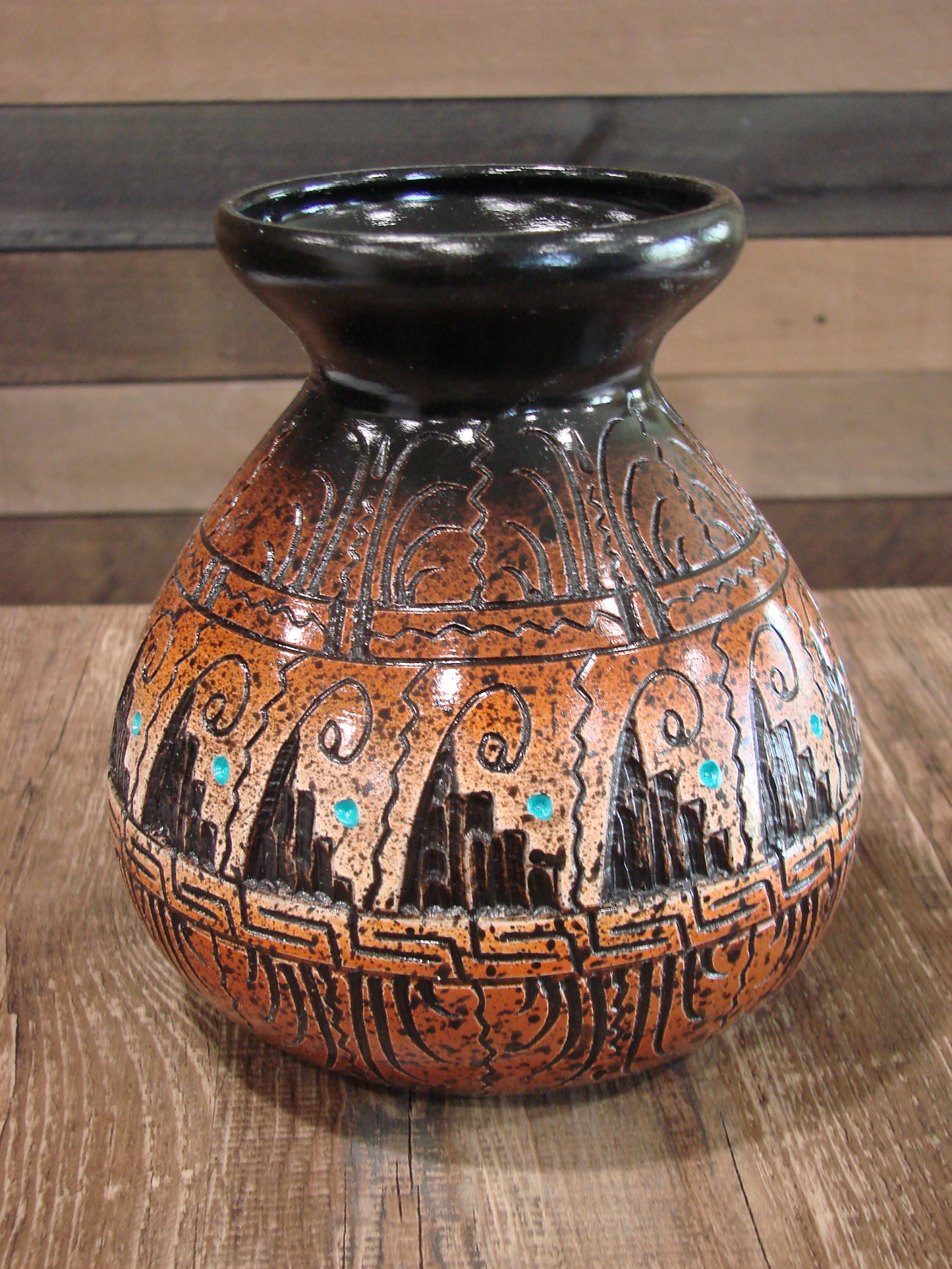 Native American Hand Etched Pottery Signed Dewayne Eskeets