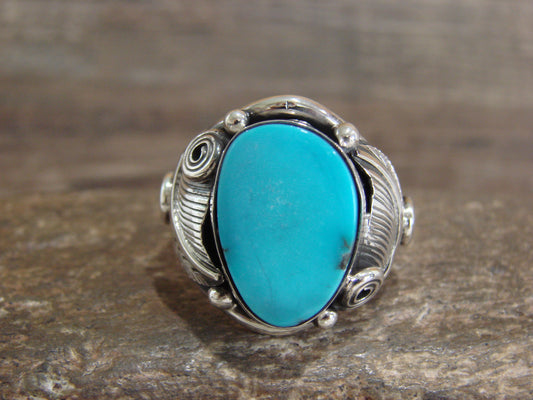 Native American Sterling Silver & Turquoise Ring - Morgan - Size 13.5