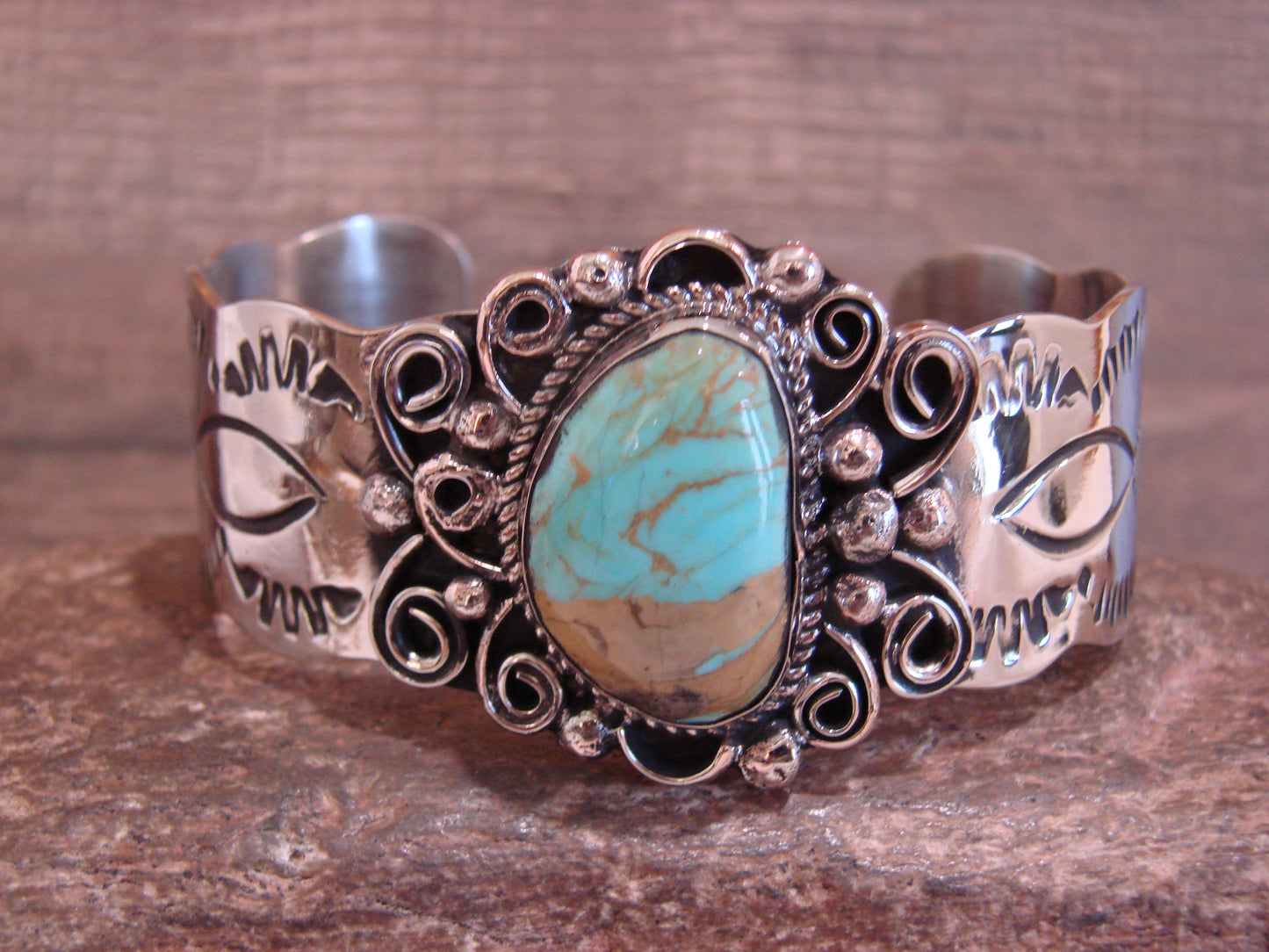 Native American Nickel Silver & Turquoise Bracelet by Cleveland