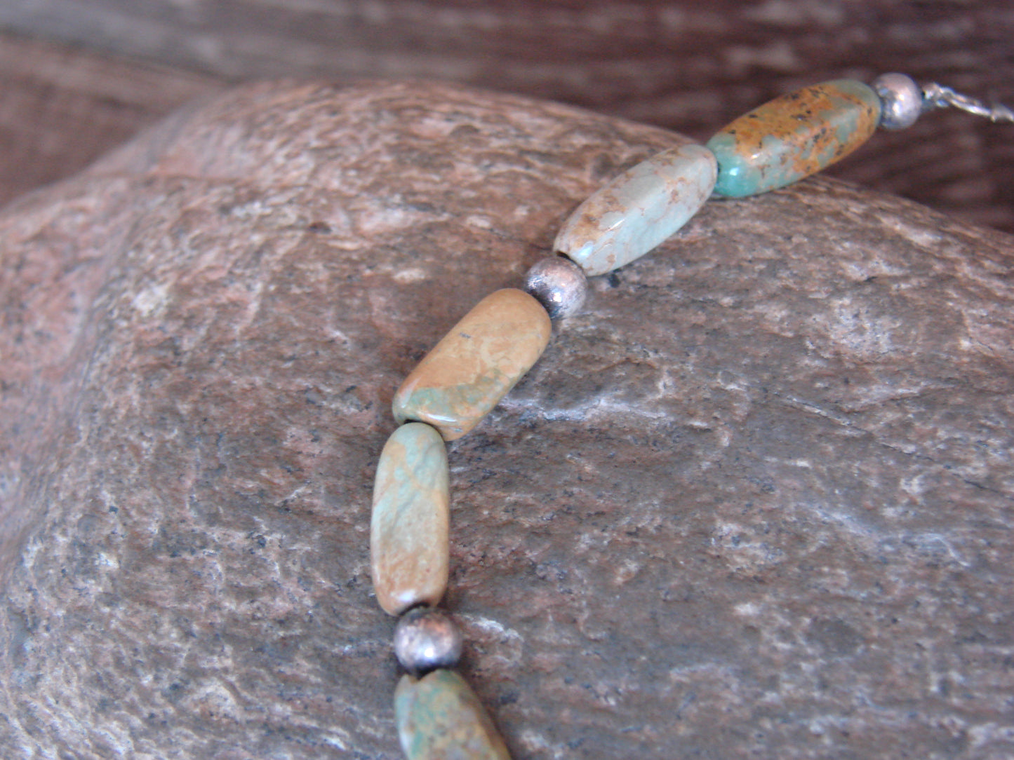 Native American Sterling Silver Green Turquoise Nugget Stone Bracelet by Coriz