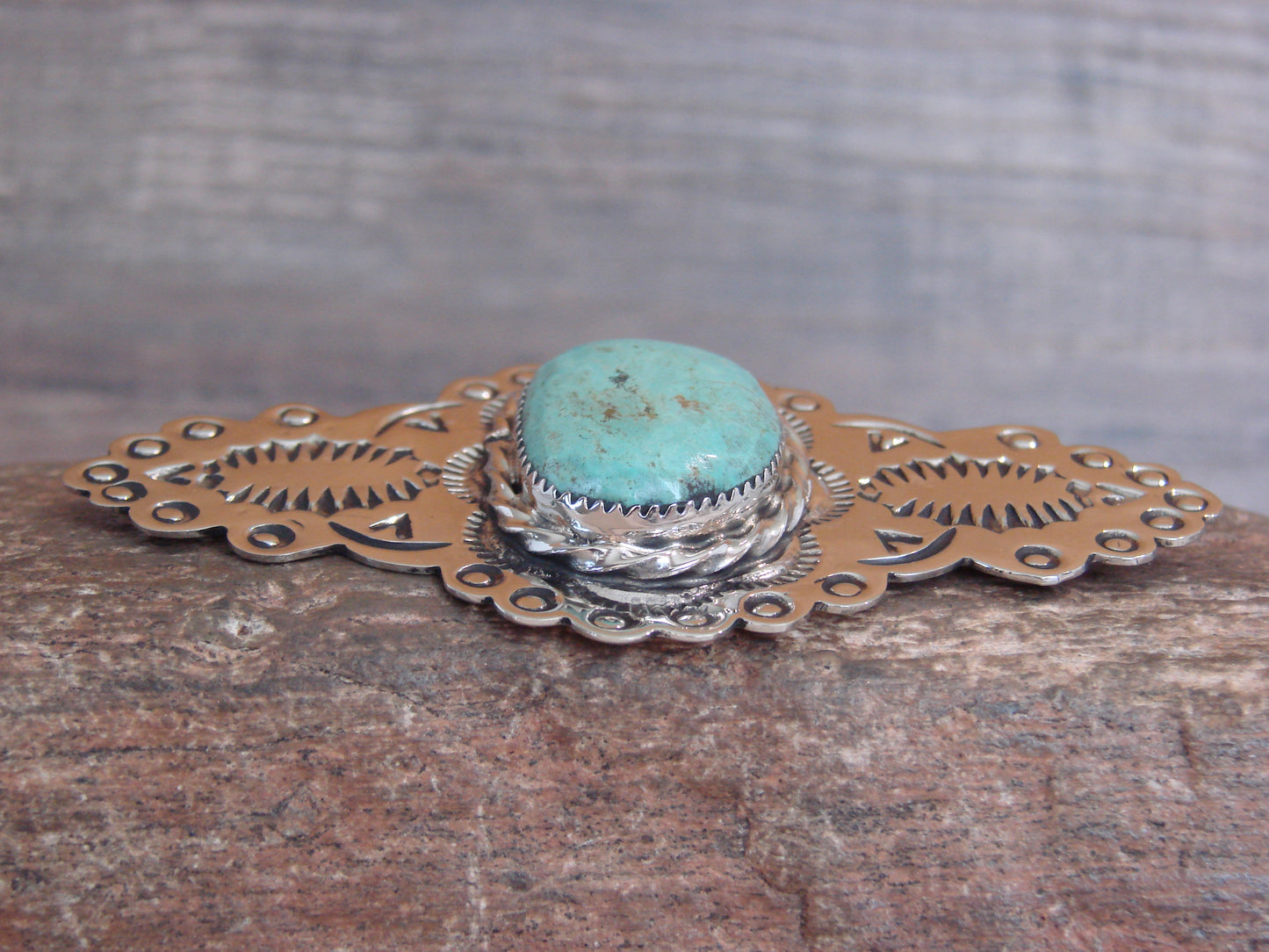 Native American Nickel Silver & Turquoise Pin by Cleveland