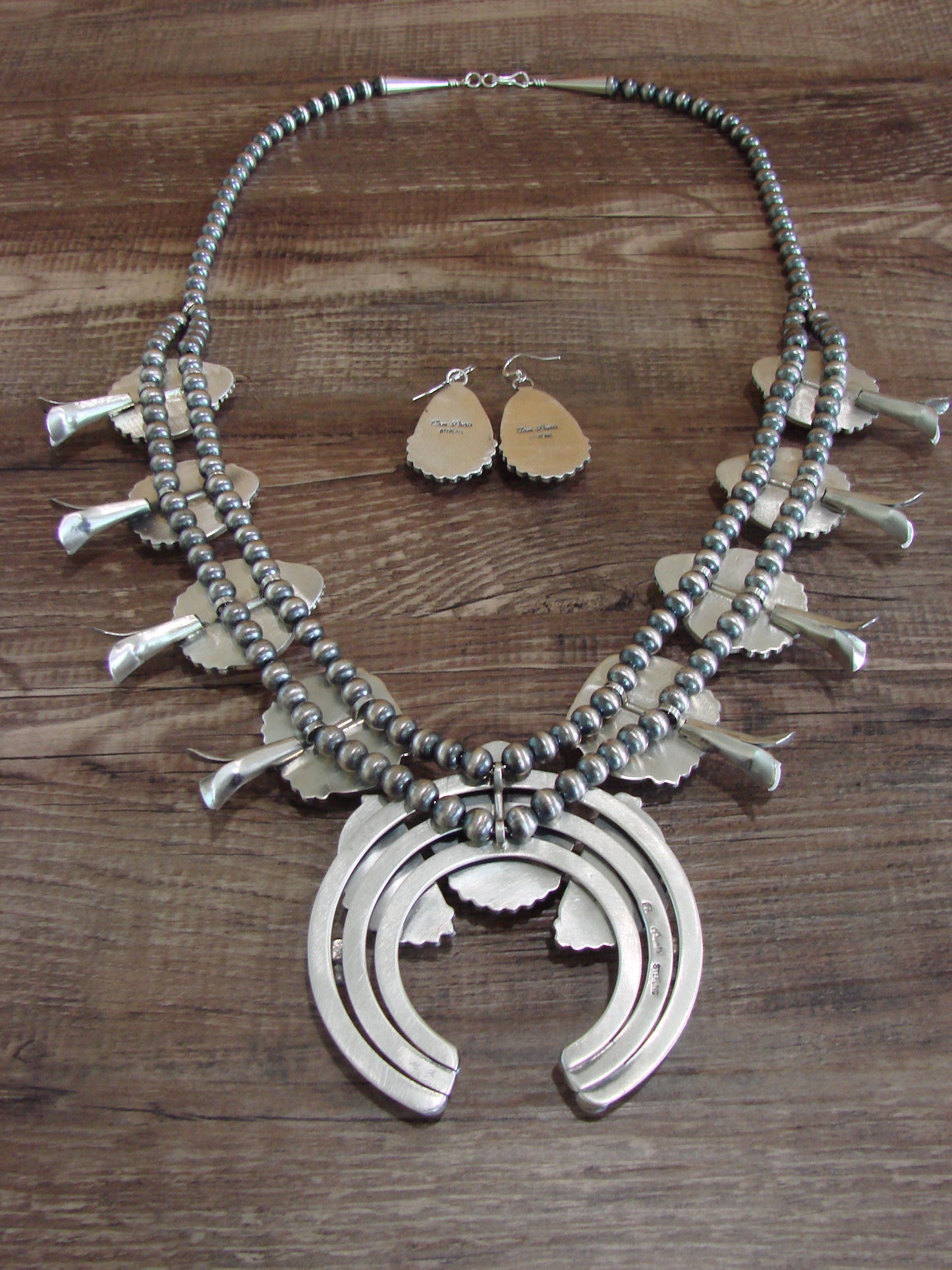 Navajo Sterling Silver Spiny Oyster & Turquoise Squash Blossom Set by Tom Lewis