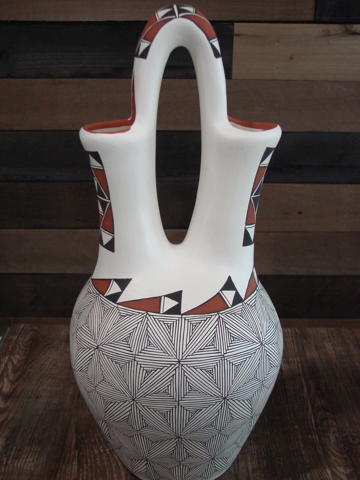 Native American Acoma Pueblo Fine Line Hand Painted Wedding Vase by D. Malie