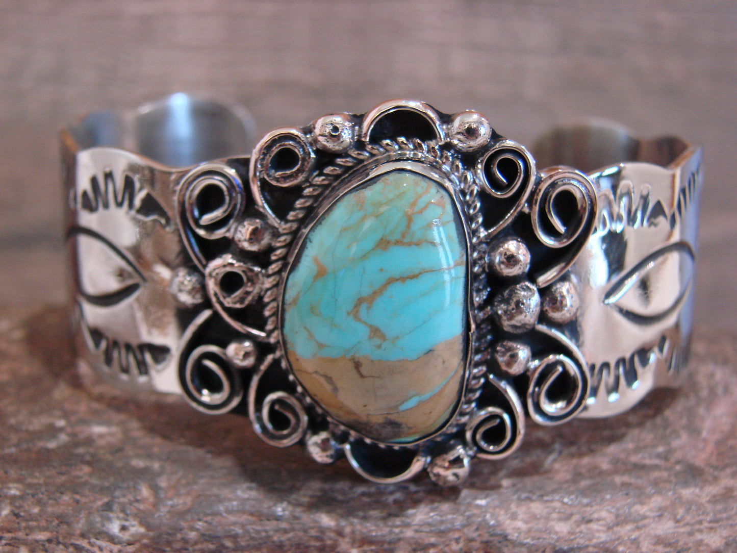 Native American Nickel Silver & Turquoise Bracelet by Cleveland