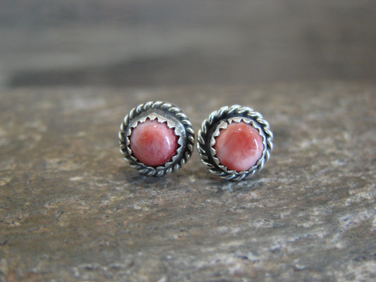 Navajo Indian Sterling Silver 1/4" Round Spiny Oyster Post Earrings by White