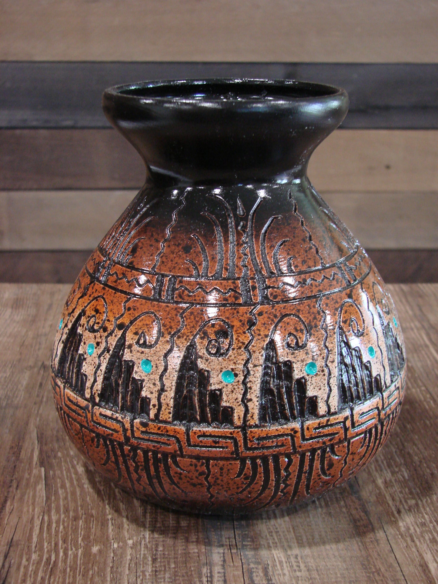 Native American Hand Etched Pottery Signed Dewayne Eskeets