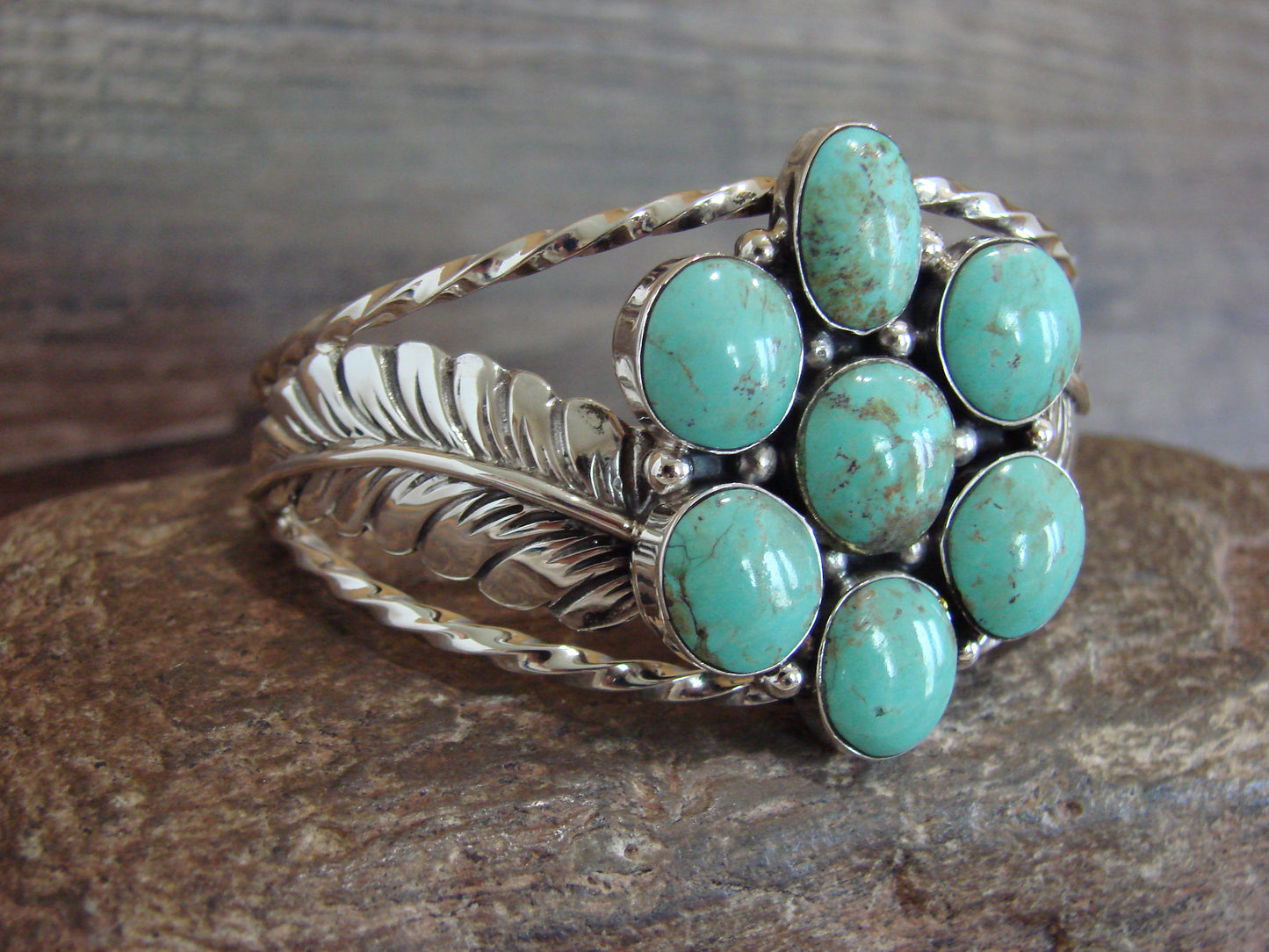 Native American Sterling Silver & Turquoise Cluster Bracelet by Smith