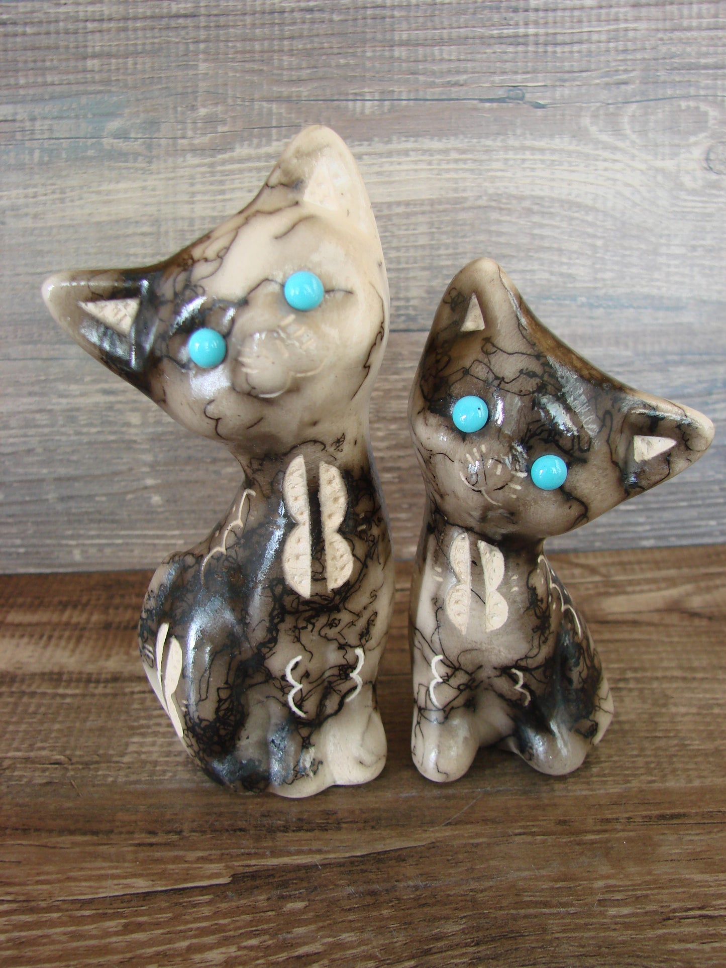 Native American Horse Hair Cat Pottery Set by Vail