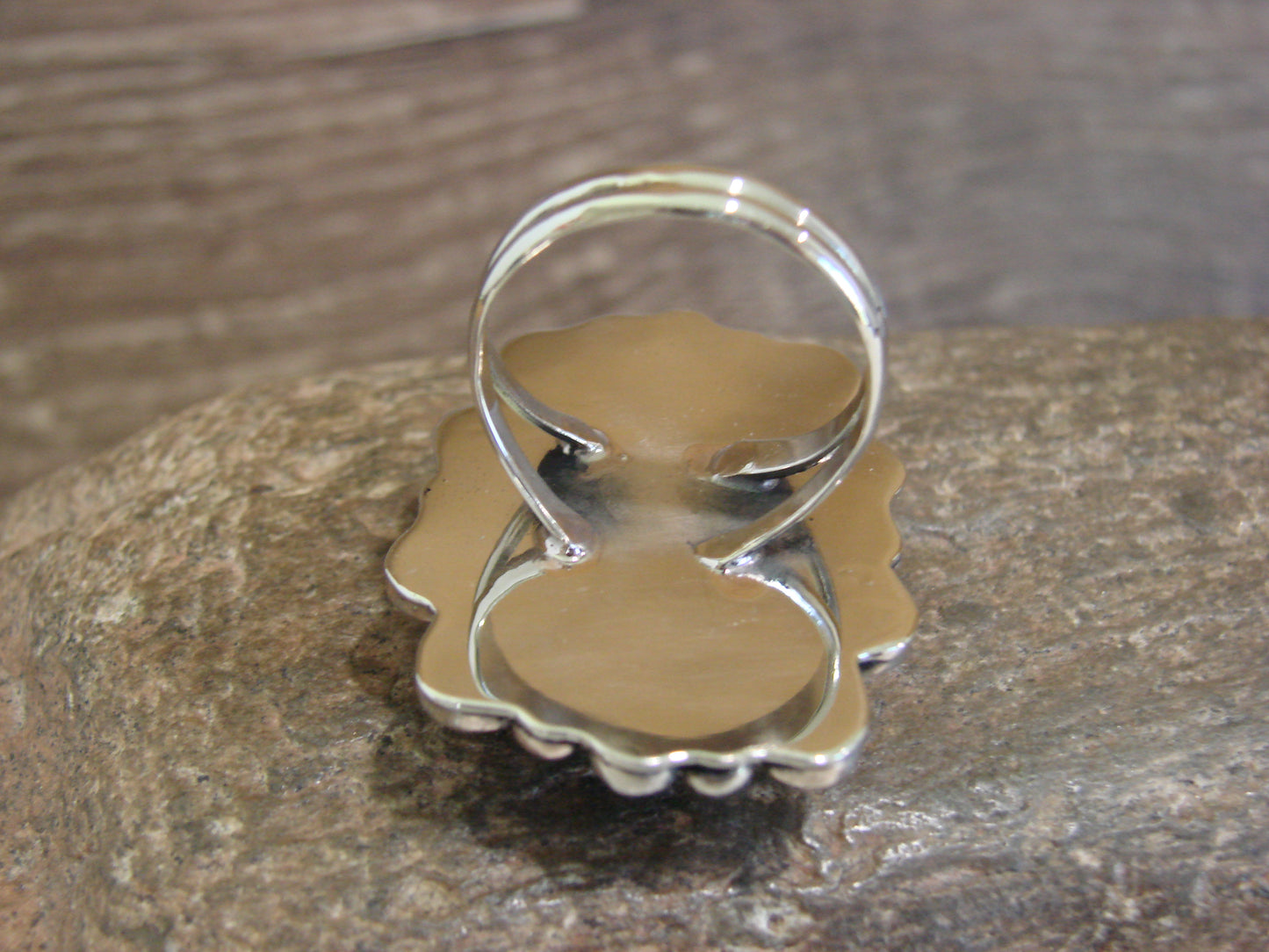 Native American Nickel Silver & Turquoise Ring by Cleveland - Size 10.5