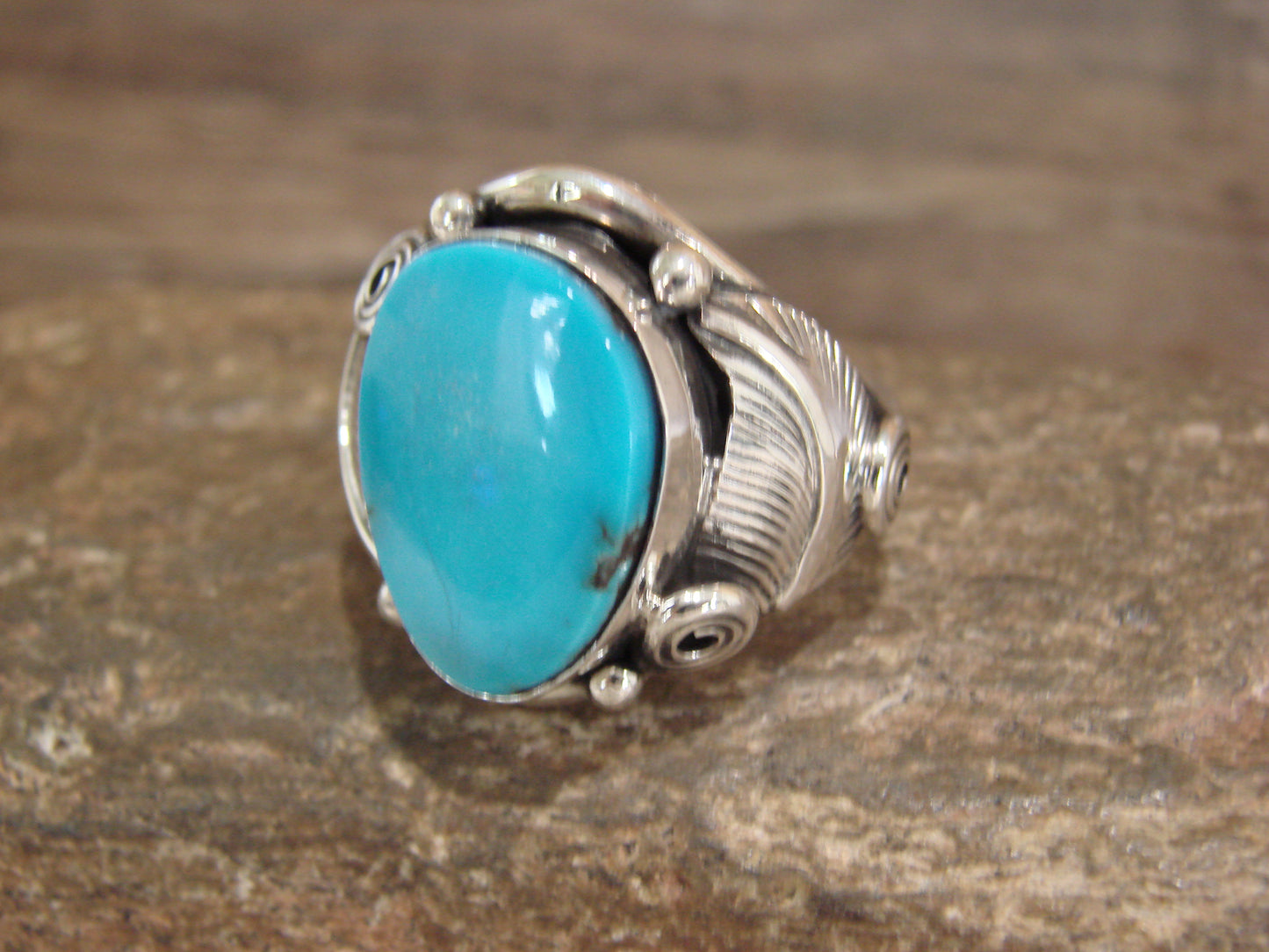 Native American Sterling Silver & Turquoise Ring - Morgan - Size 13.5