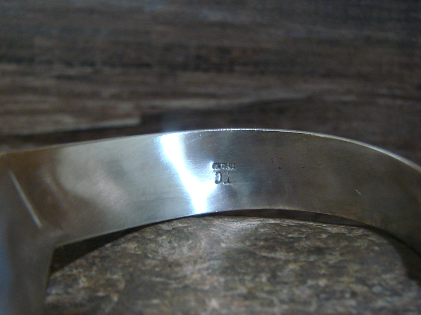 Native American Sterling Silver Ribbed Melon 1/2" V Bracelet by Thomas Charley