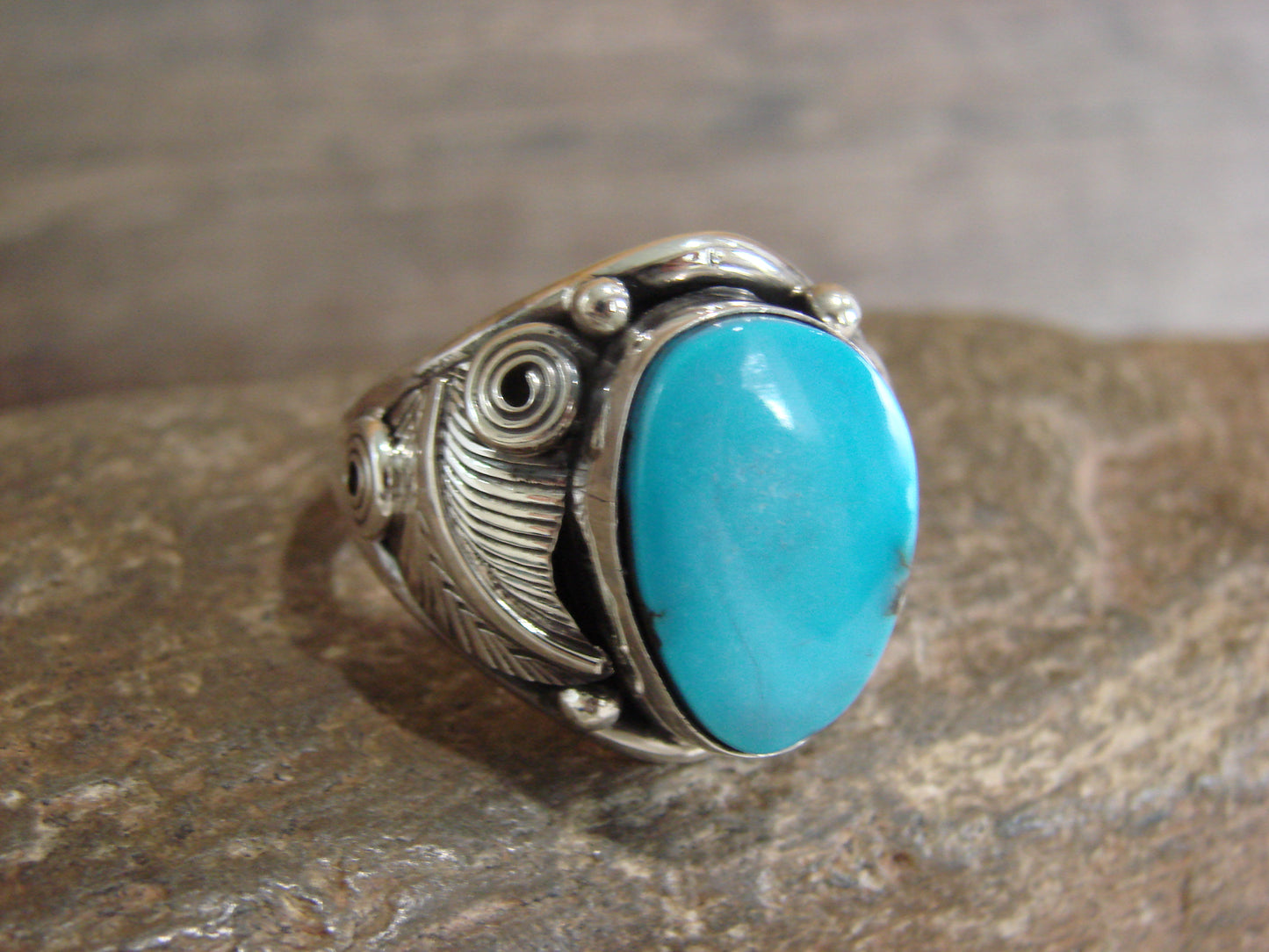 Native American Sterling Silver & Turquoise Ring - Morgan - Size 13.5