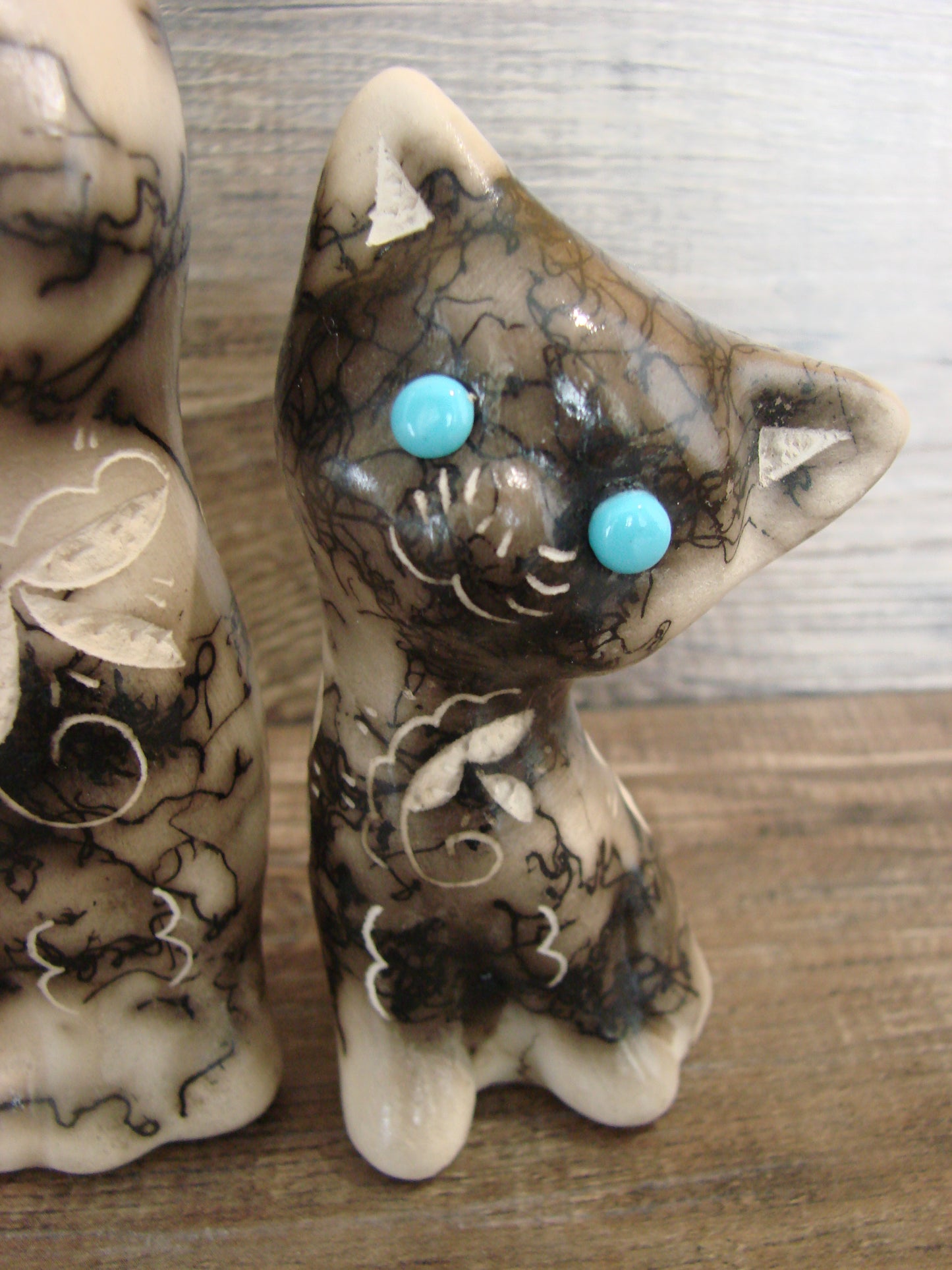 Native American Horse Hair Cat Pottery Set by Vail