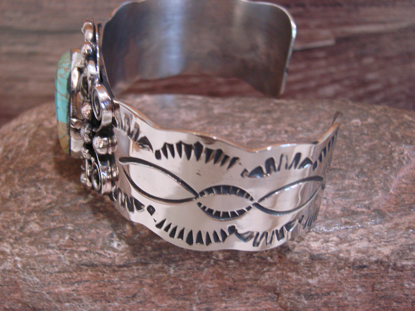 Native American Nickel Silver & Turquoise Bracelet by Cleveland