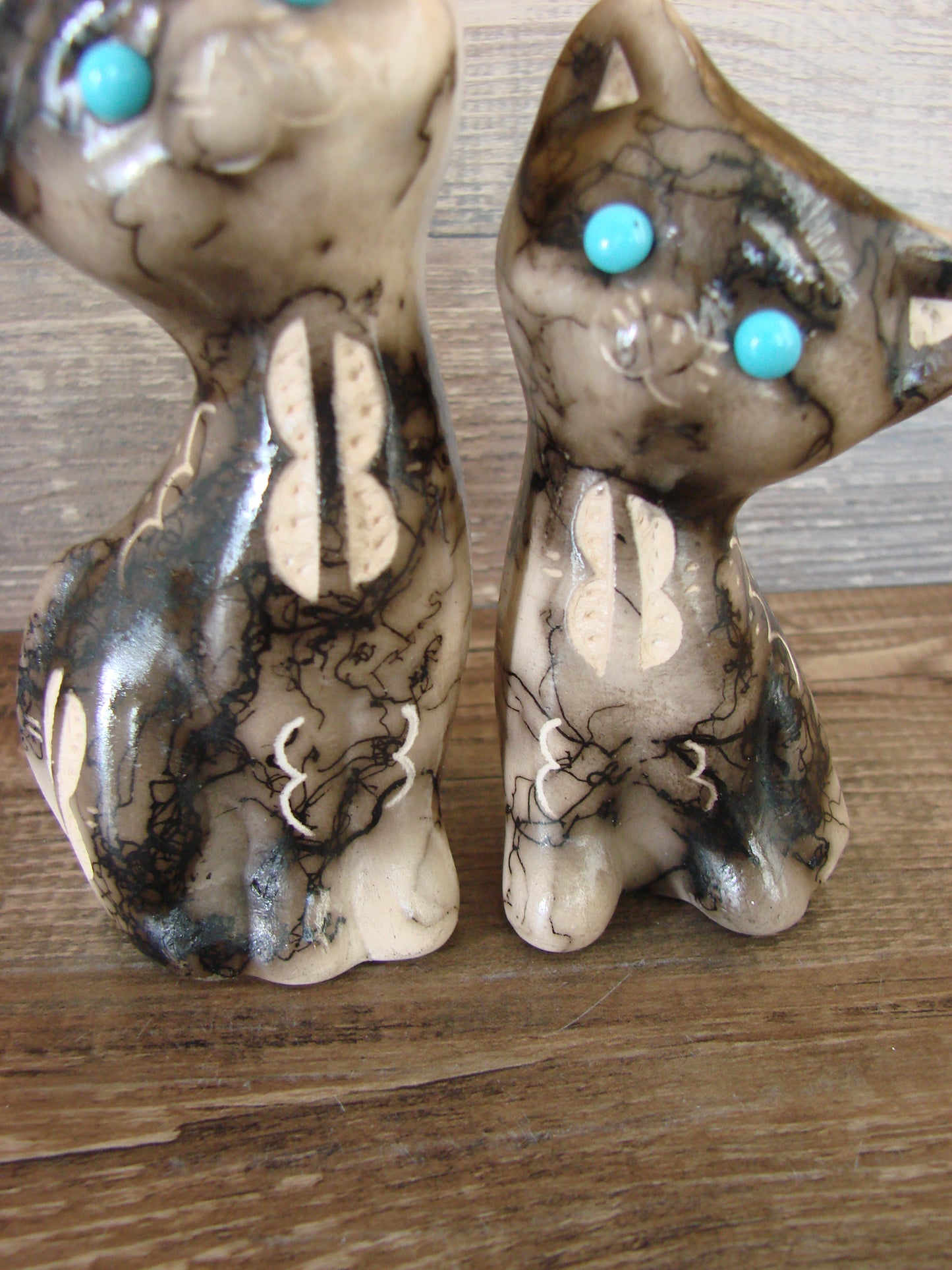 Native American Horse Hair Cat Pottery Set by Vail