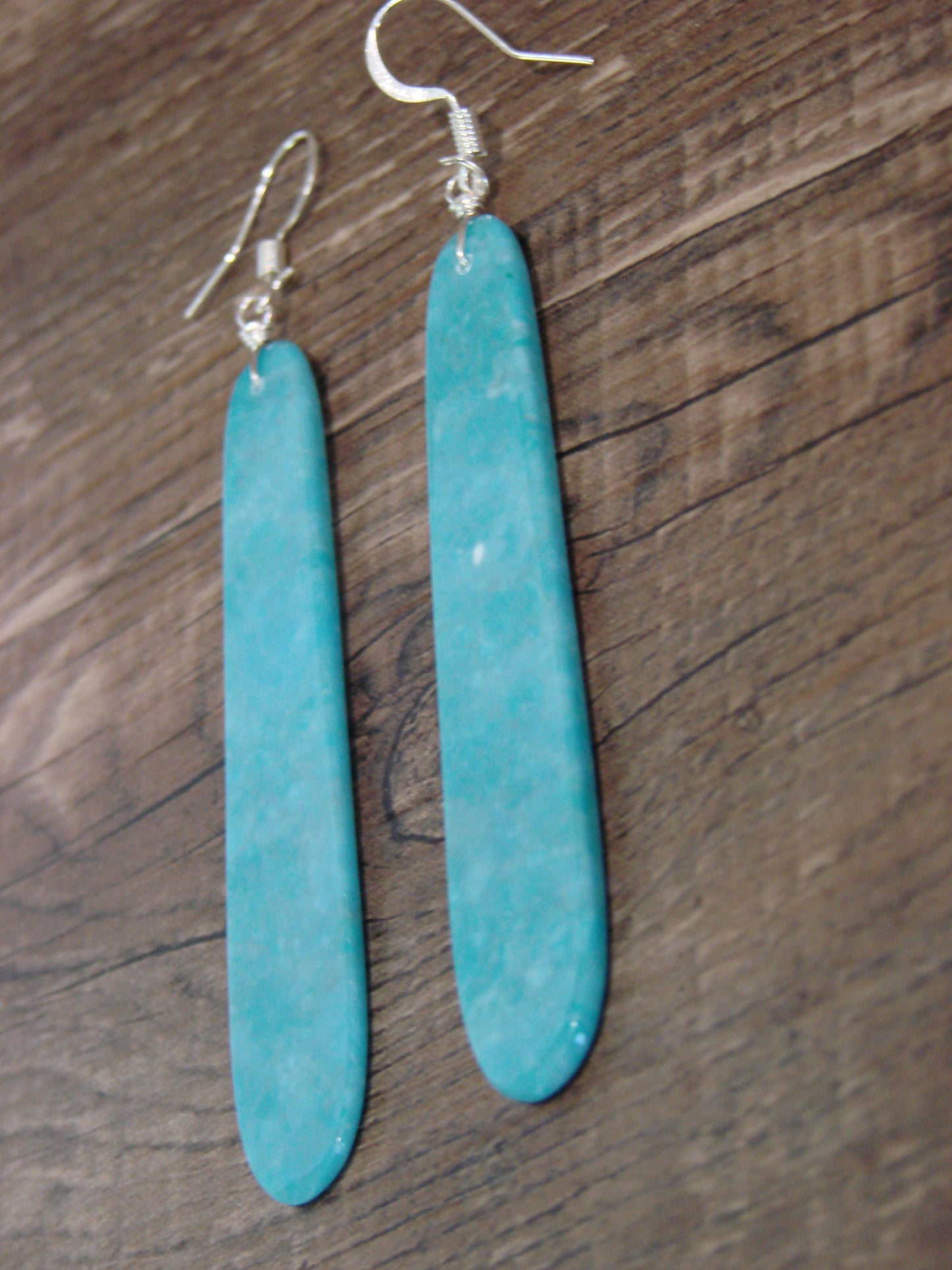 Native American Sterling Silver & Turquoise Slab Earrings - Garcia