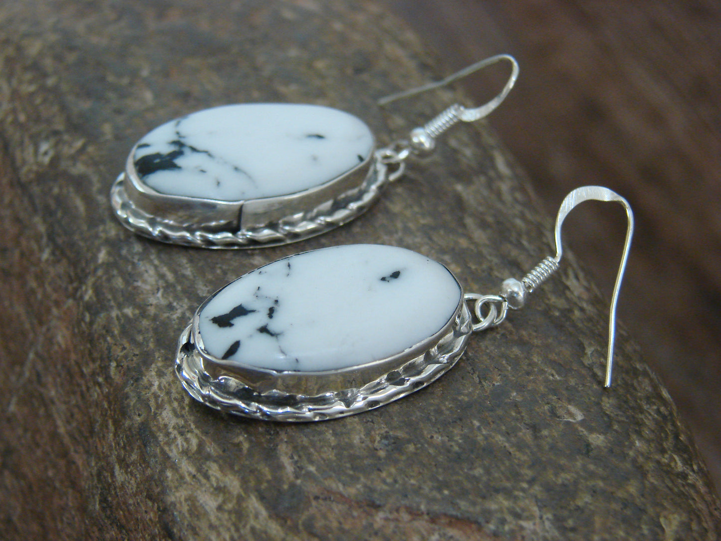 Native American Sterling Silver & White Buffalo Turquoise Dangle Earrings - Mariano