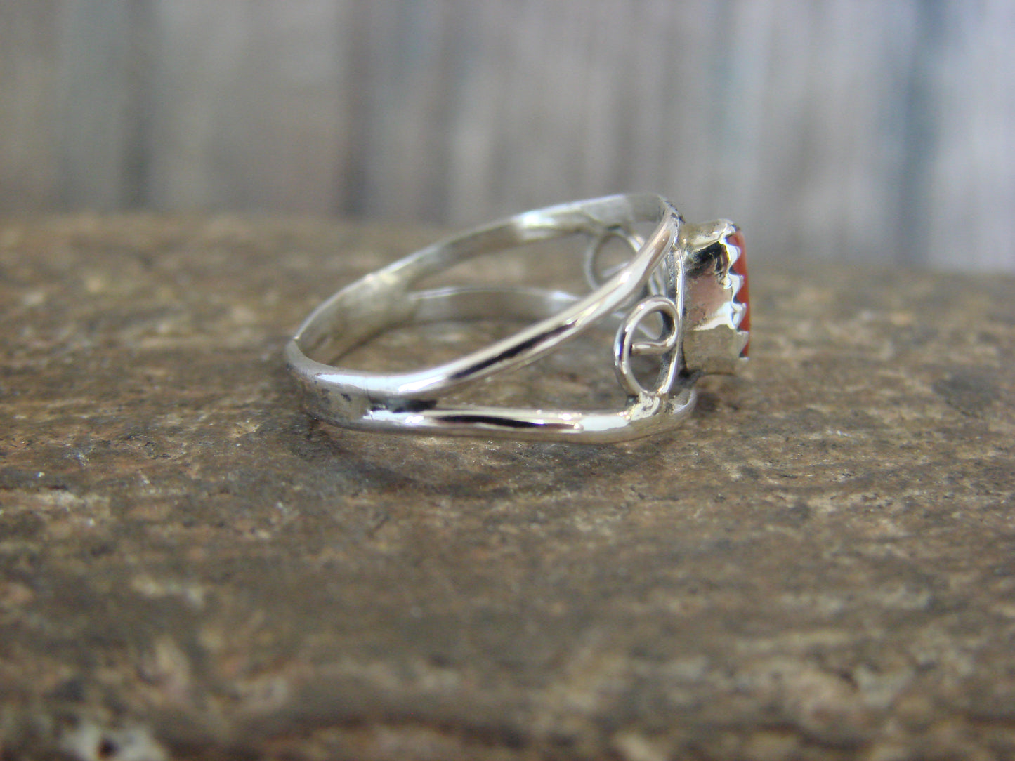 Native American Sterling Silver & Coral Ring by Lincoln - Size 4
